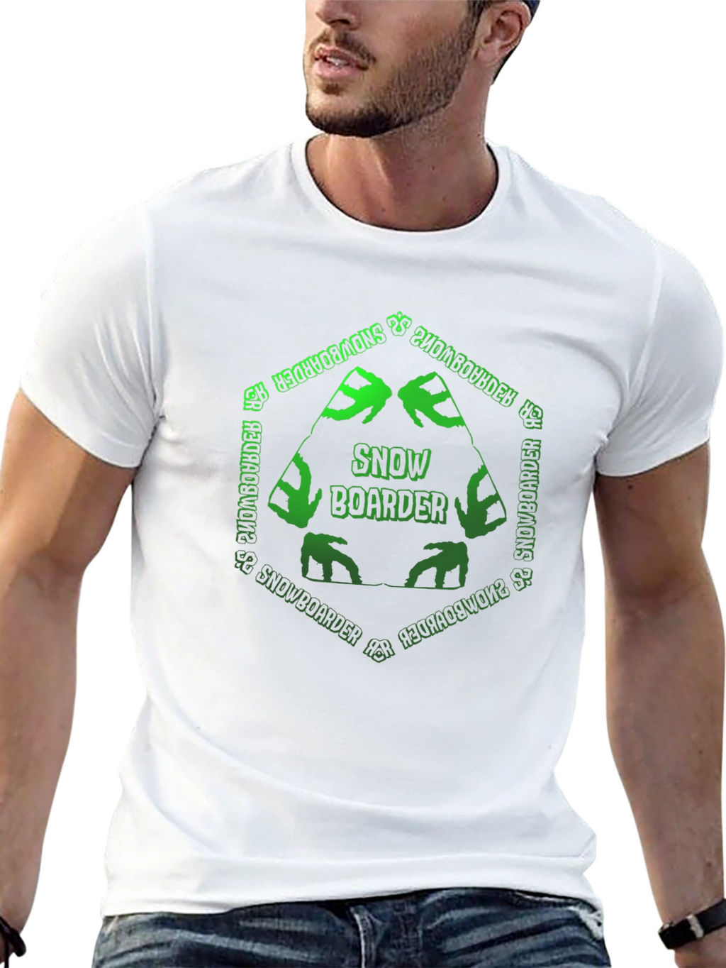 Snowboarder T-Shirt: Green Hexagon Design