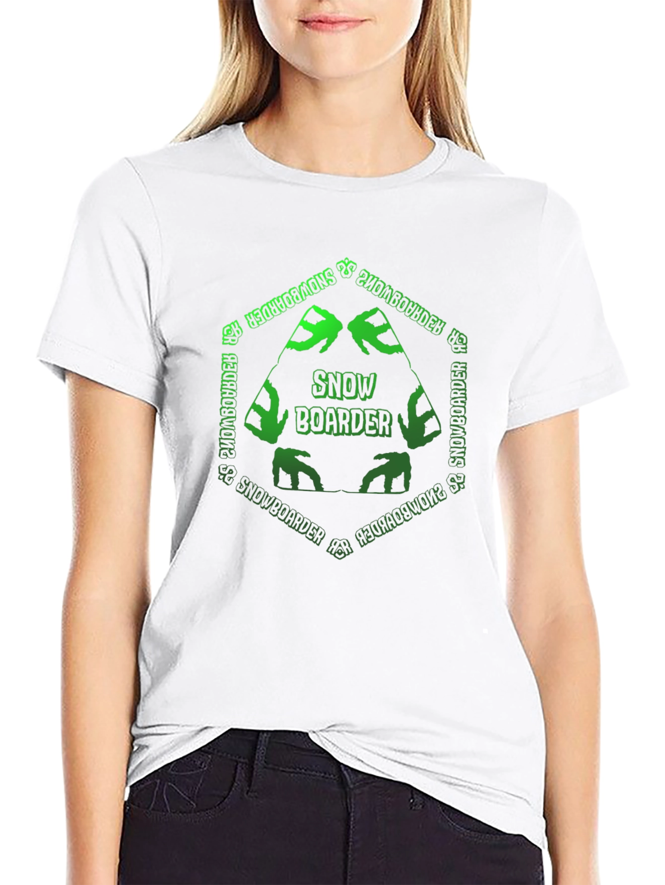 Snowboarder T-Shirt: Green Hexagon Design