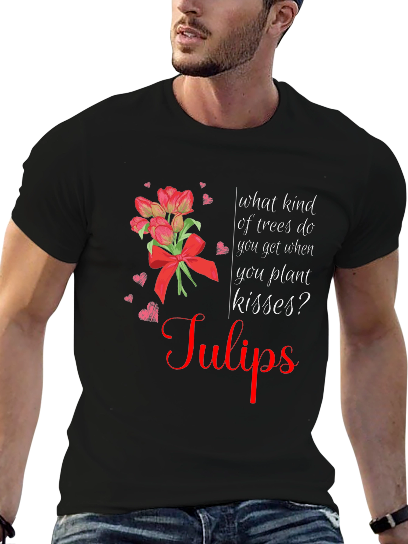 Tulips Kisses Black T-Shirt