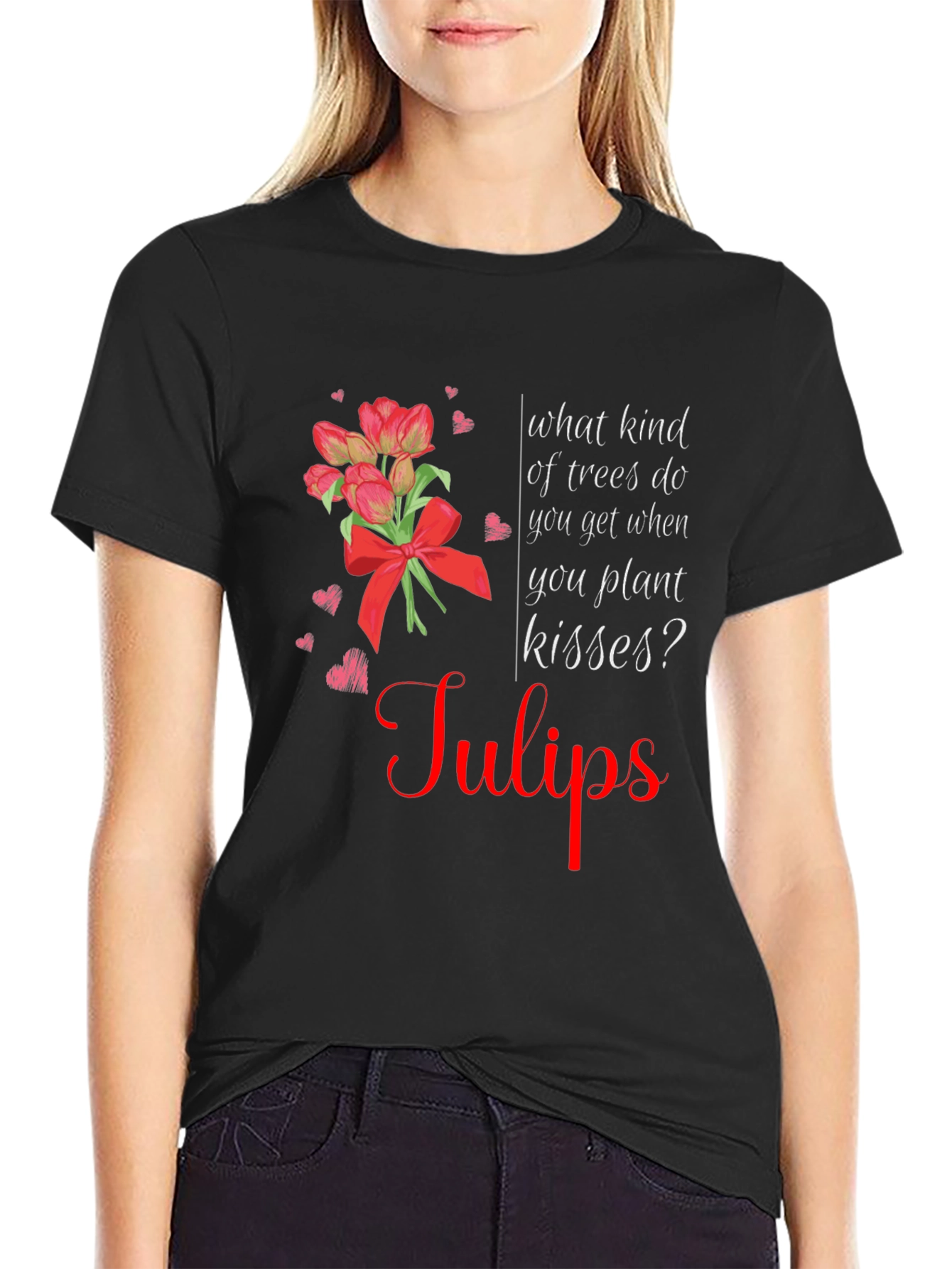 Tulips Kisses Black T-Shirt