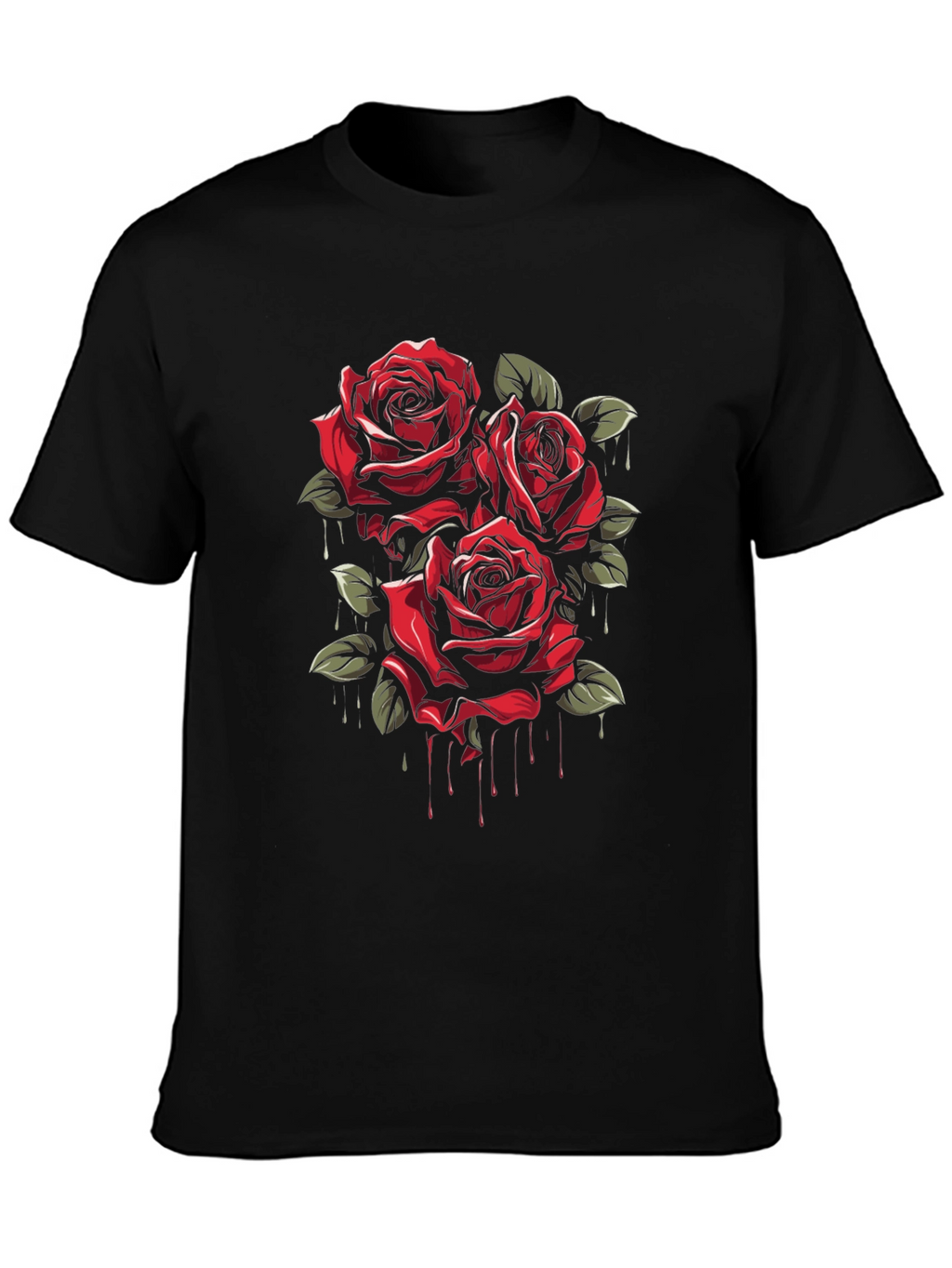 Mens Black T-Shirt with Red Roses Graphic