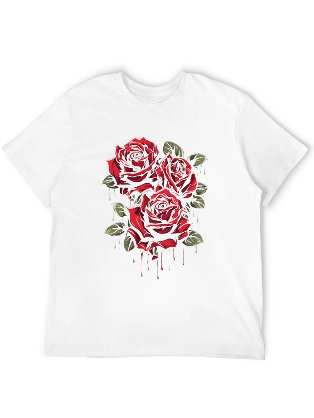 Mens Black T-Shirt with Red Roses Graphic