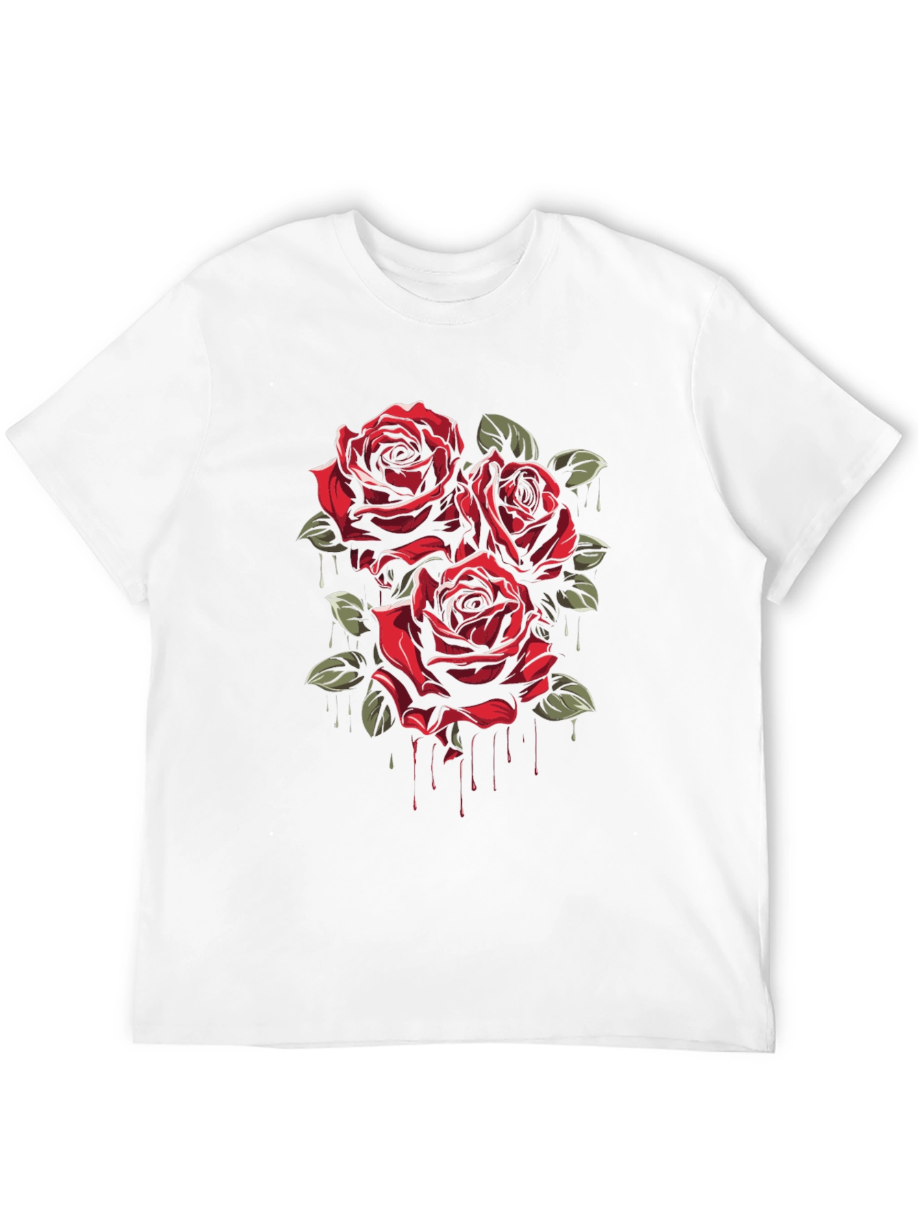 Mens Black T-Shirt with Red Roses Graphic