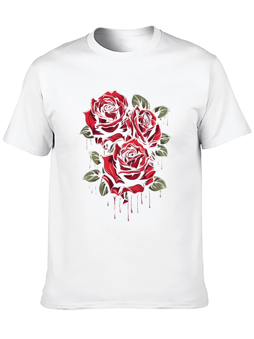 Mens Black T-Shirt with Red Roses Graphic