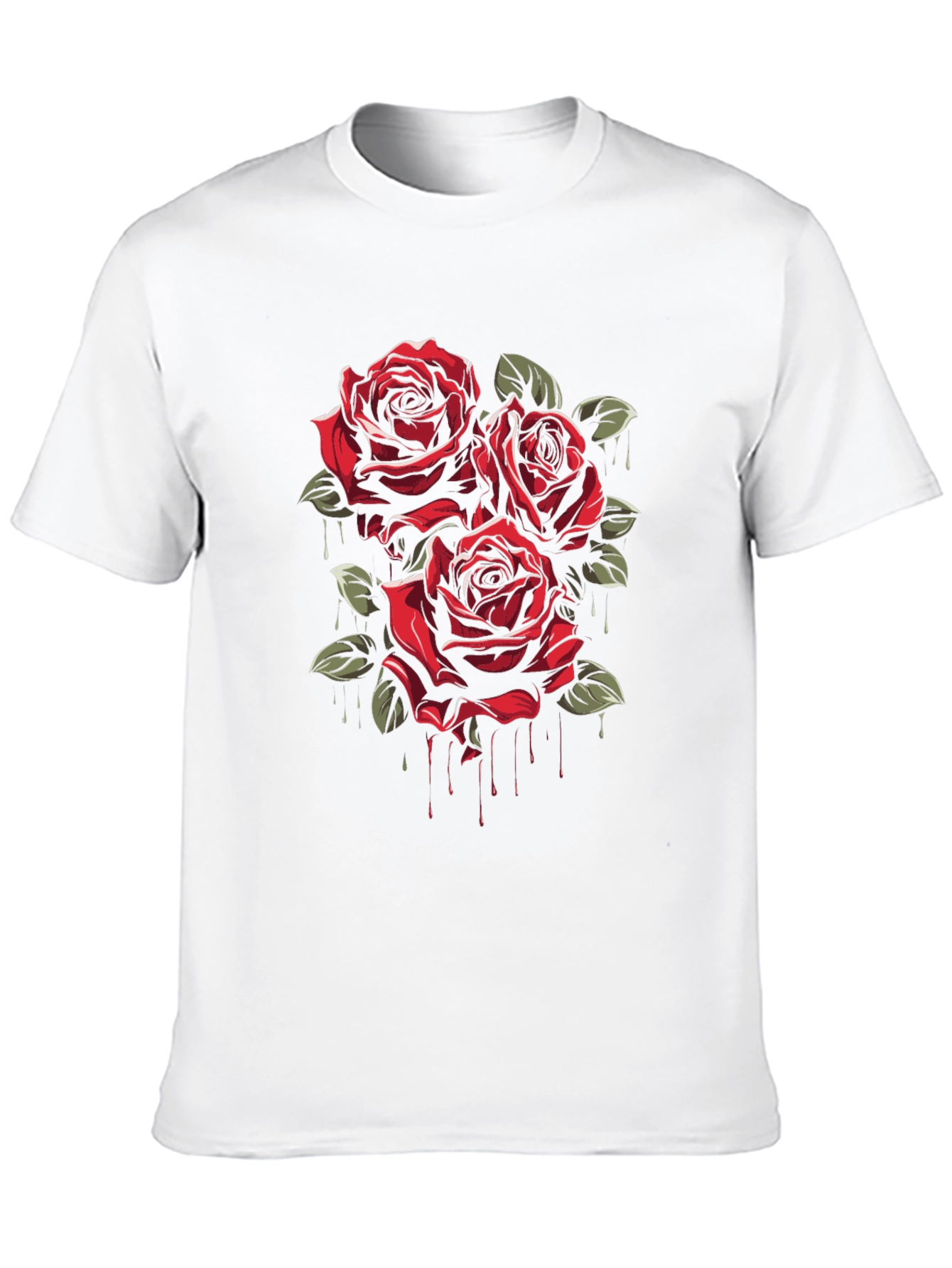 Mens Black T-Shirt with Red Roses Graphic