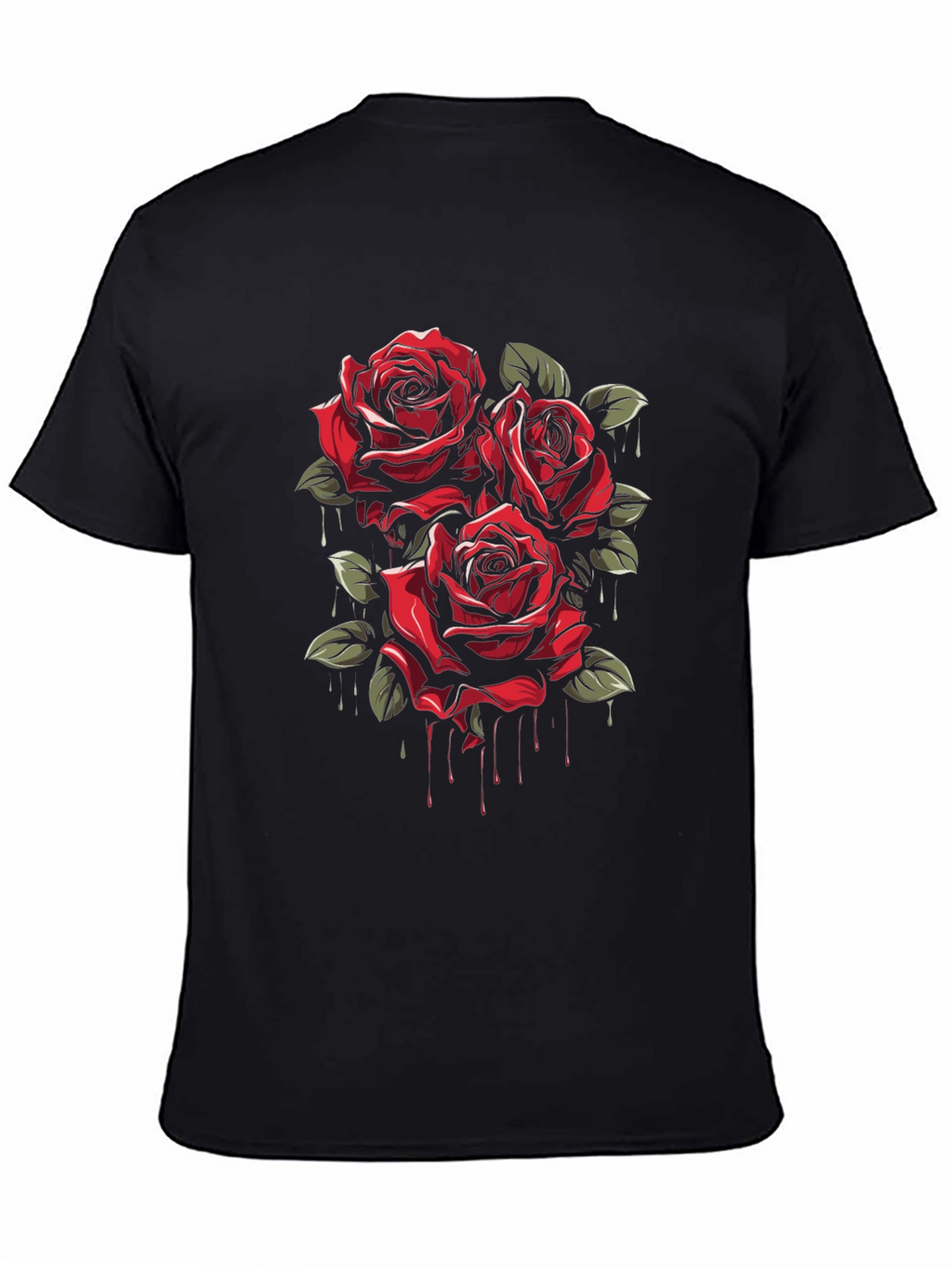 Mens Black T-Shirt with Red Roses Graphic