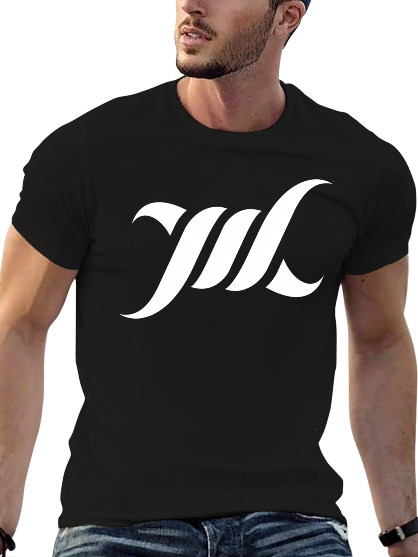 Modern Black T-Shirt with White Abstract Logo