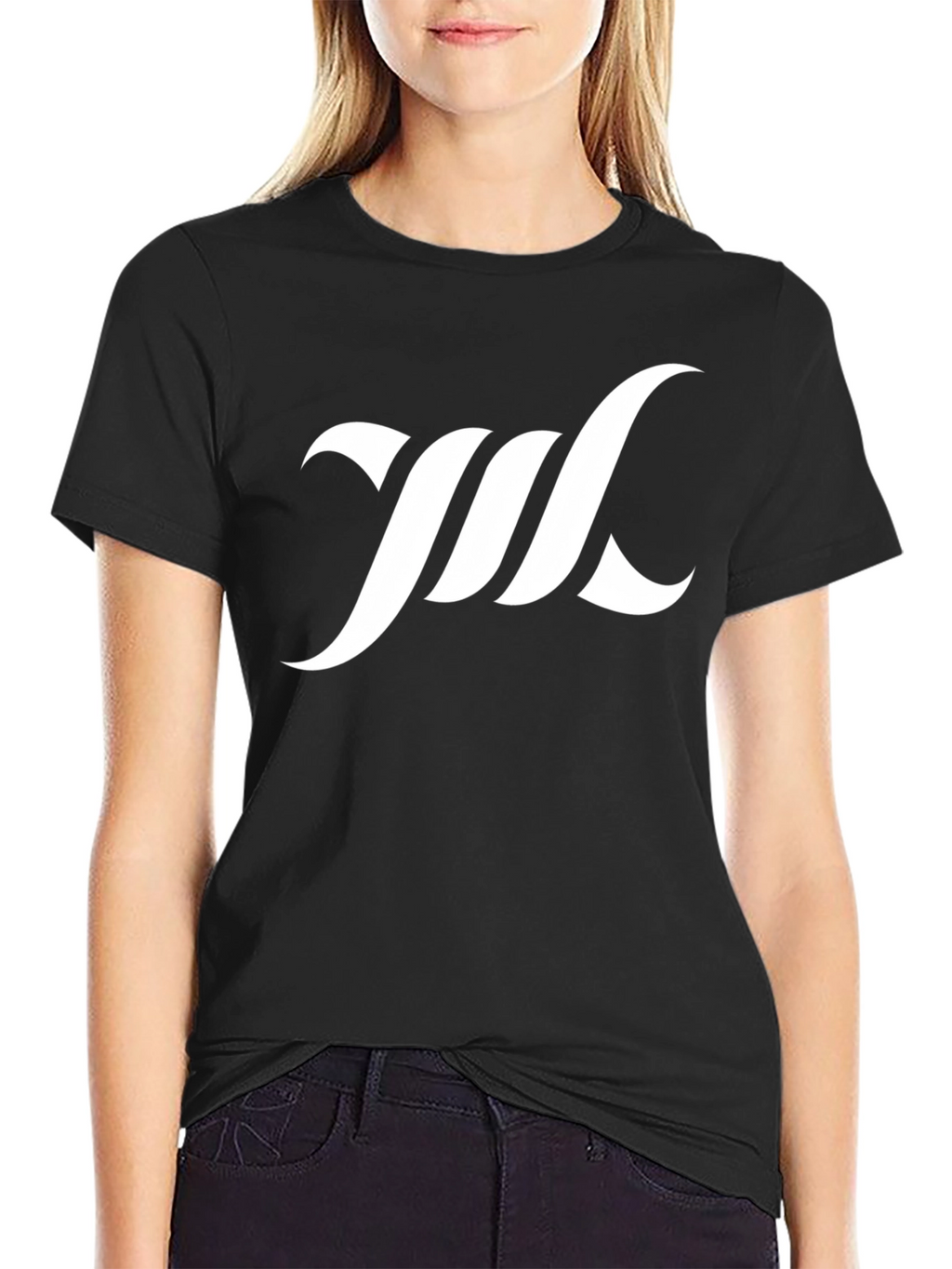 Modern Black T-Shirt with White Abstract Logo