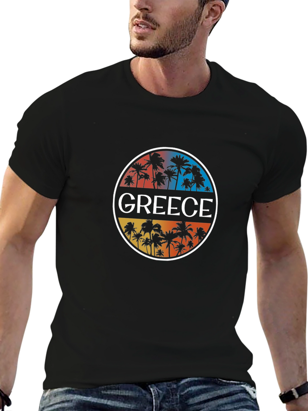 Greece Palm Tree Graphic T-Shirt