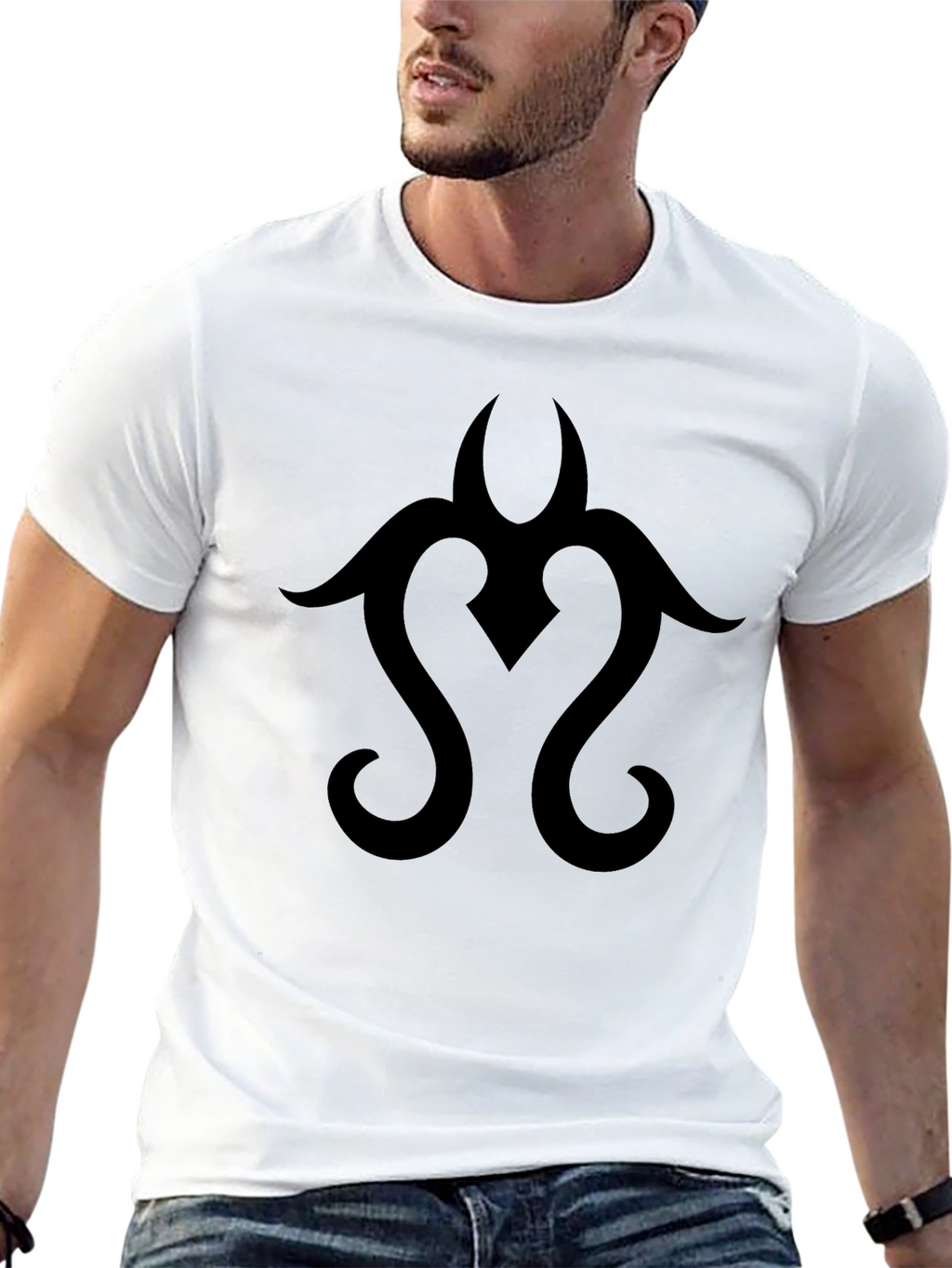 Black Tribal Design Graphic Tee Casual Cotton T-Shirt