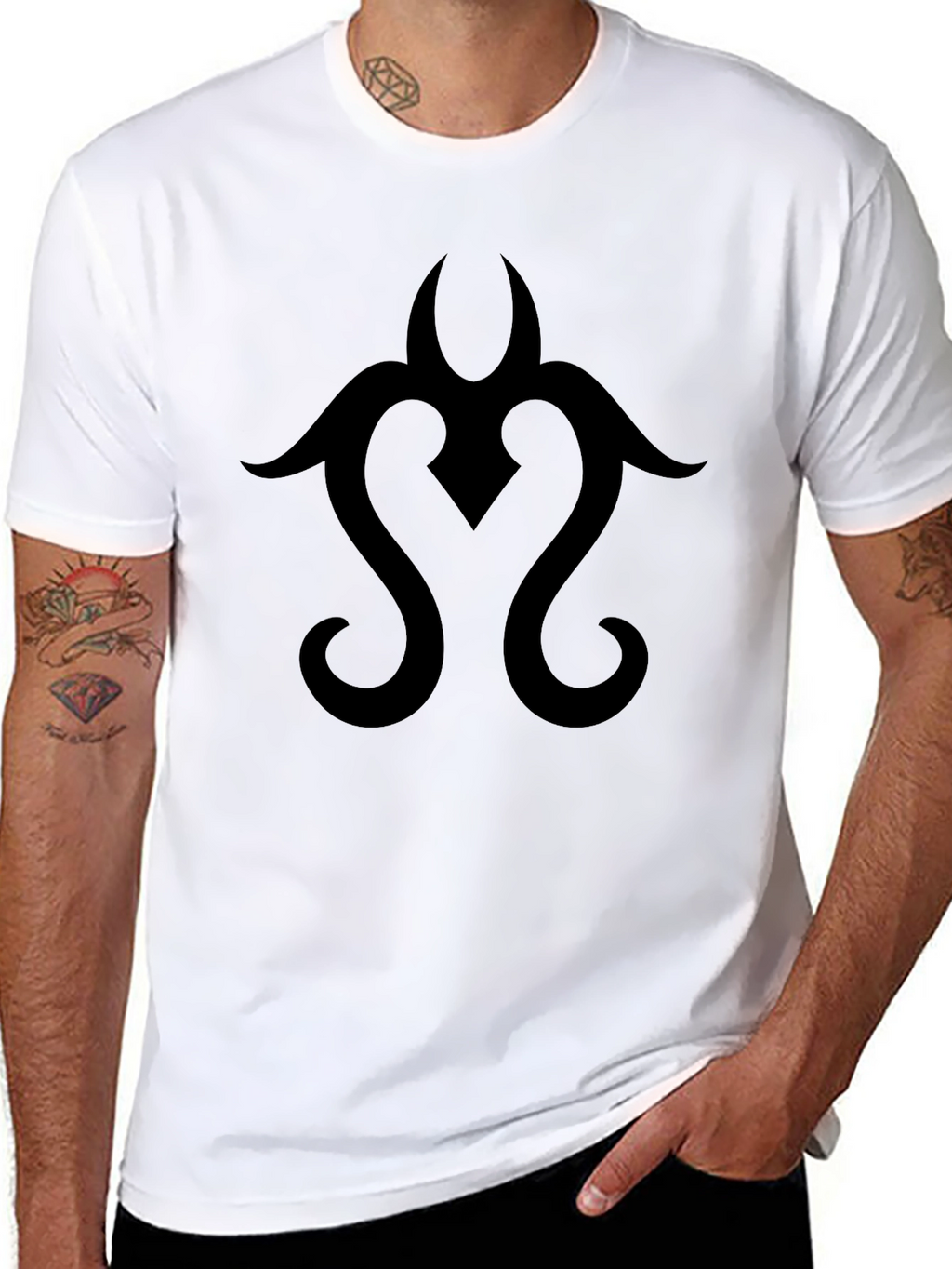 Black Tribal Design Graphic Tee Casual Cotton T-Shirt