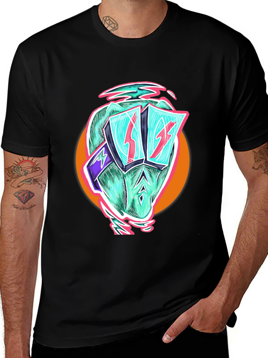 Cool Dino Black T-Shirt - Retro Cartoon Graphic