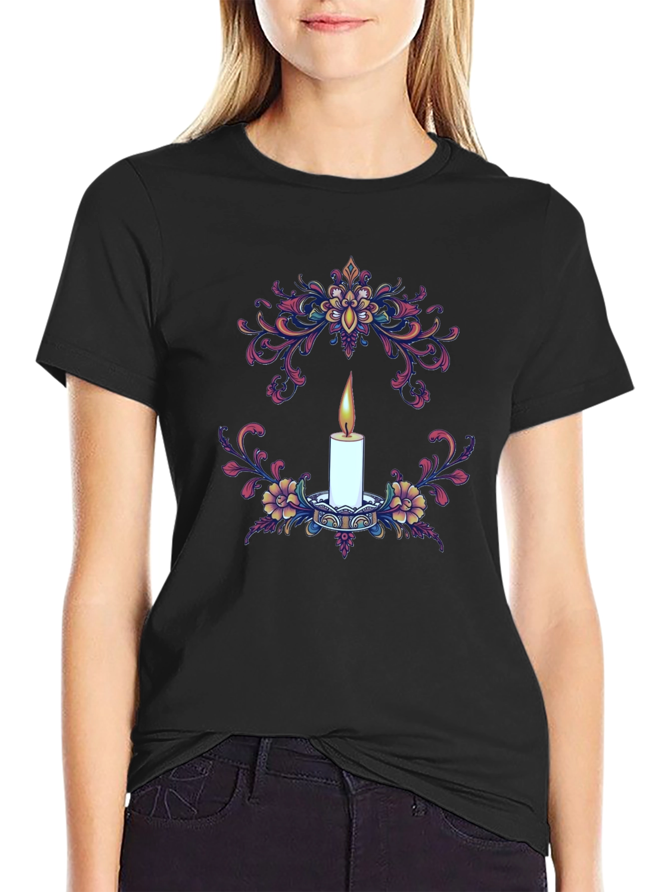 Floral Candle Graphic T-Shirt