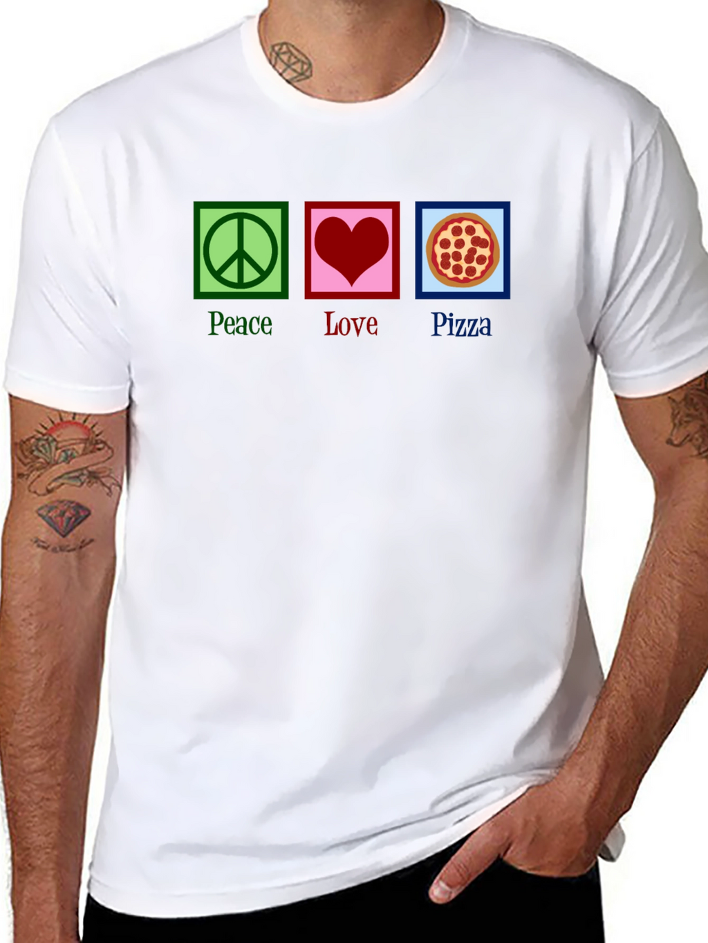 Peace Love Pizza Graphic Tee - Black Cotton T-Shirt