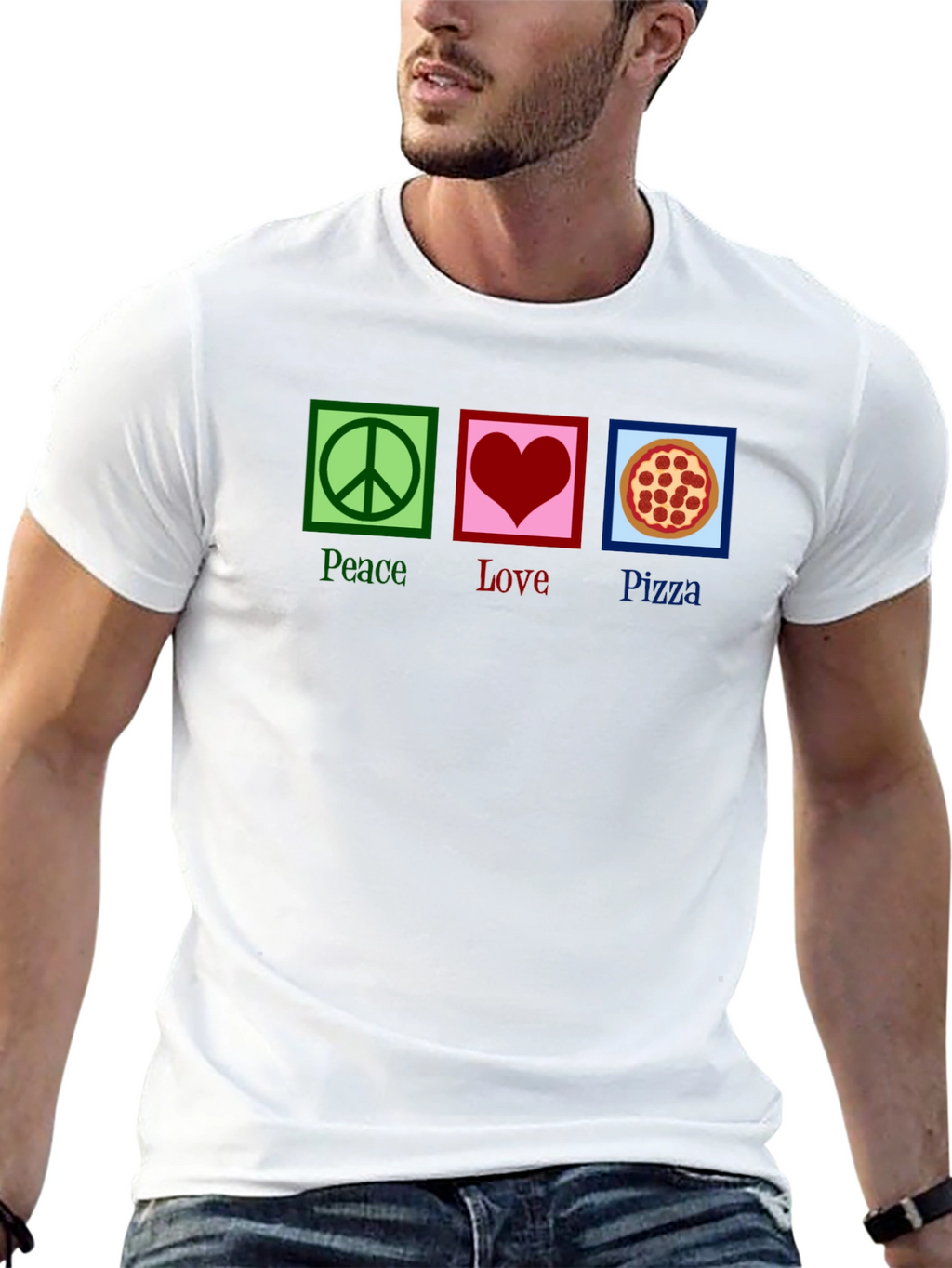 Peace Love Pizza Graphic Tee - Black Cotton T-Shirt