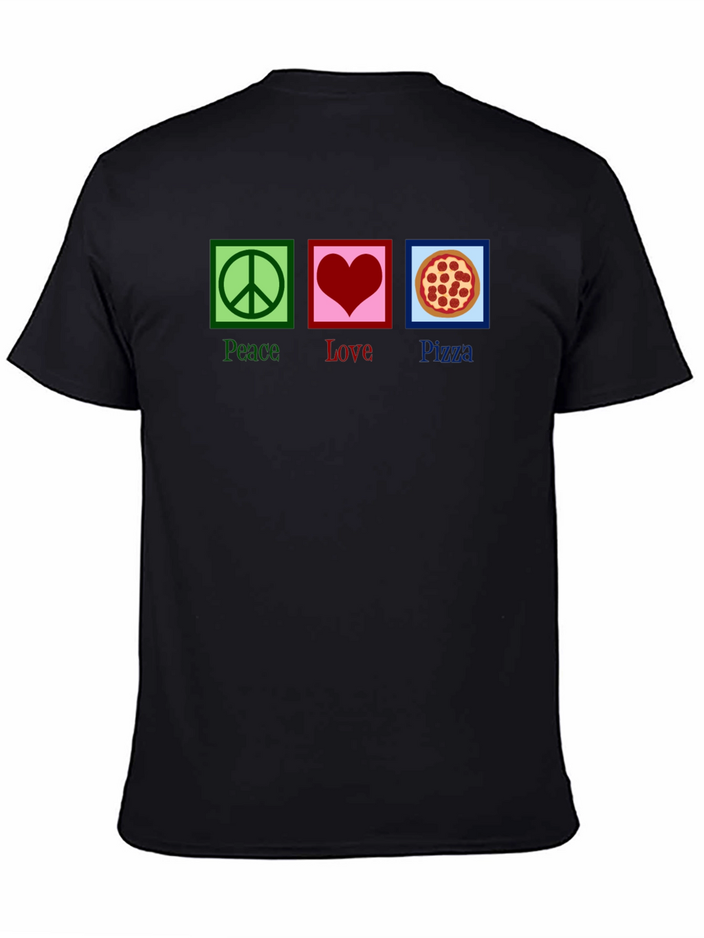 Peace Love Pizza Graphic Tee - Black Cotton T-Shirt