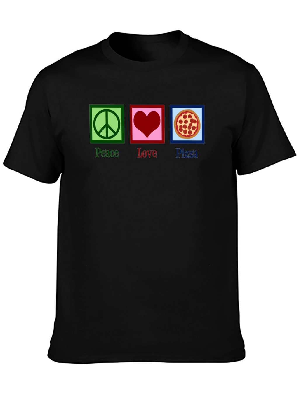 Peace Love Pizza Graphic Tee - Black Cotton T-Shirt