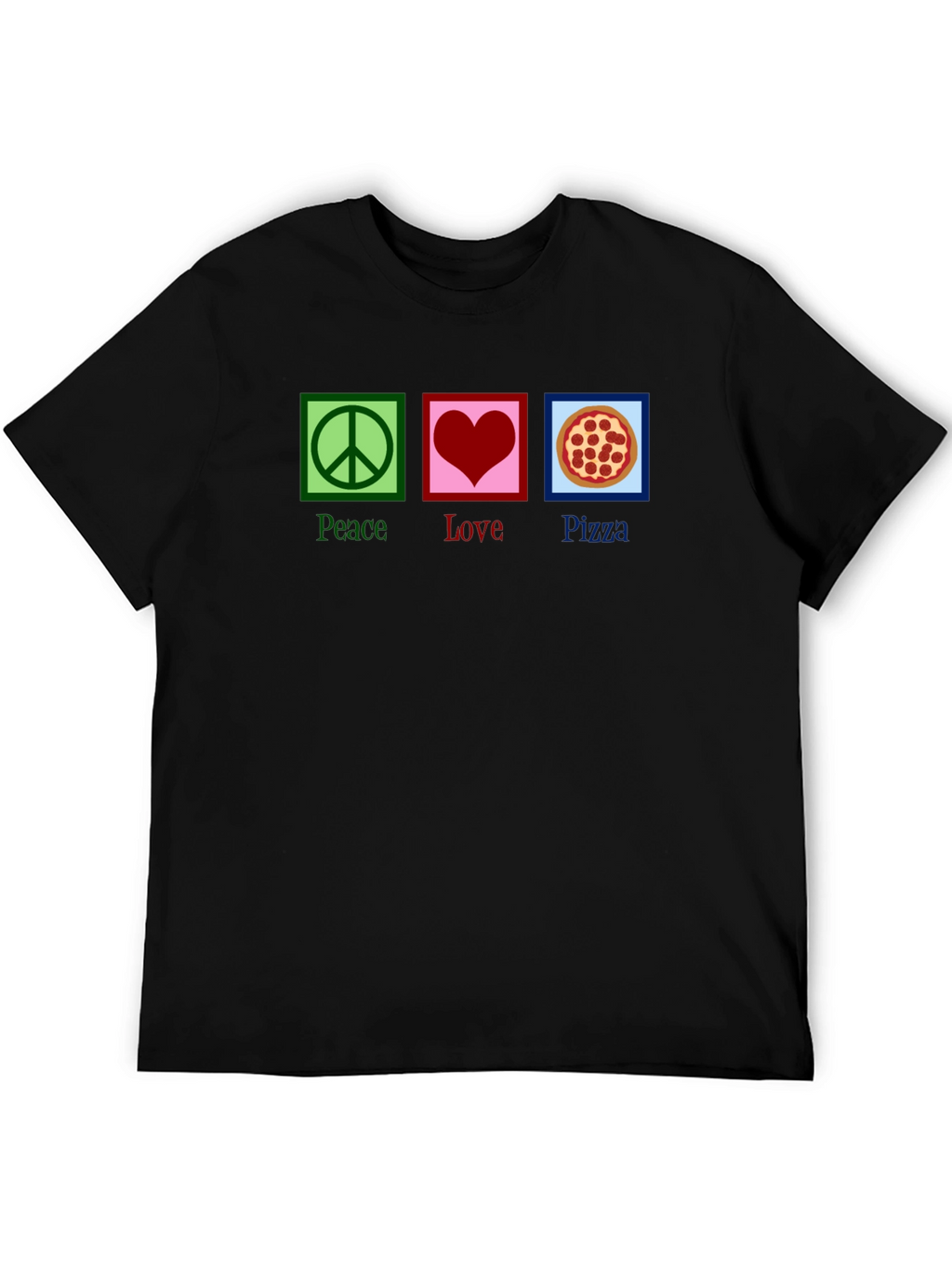 Peace Love Pizza Graphic Tee - Black Cotton T-Shirt