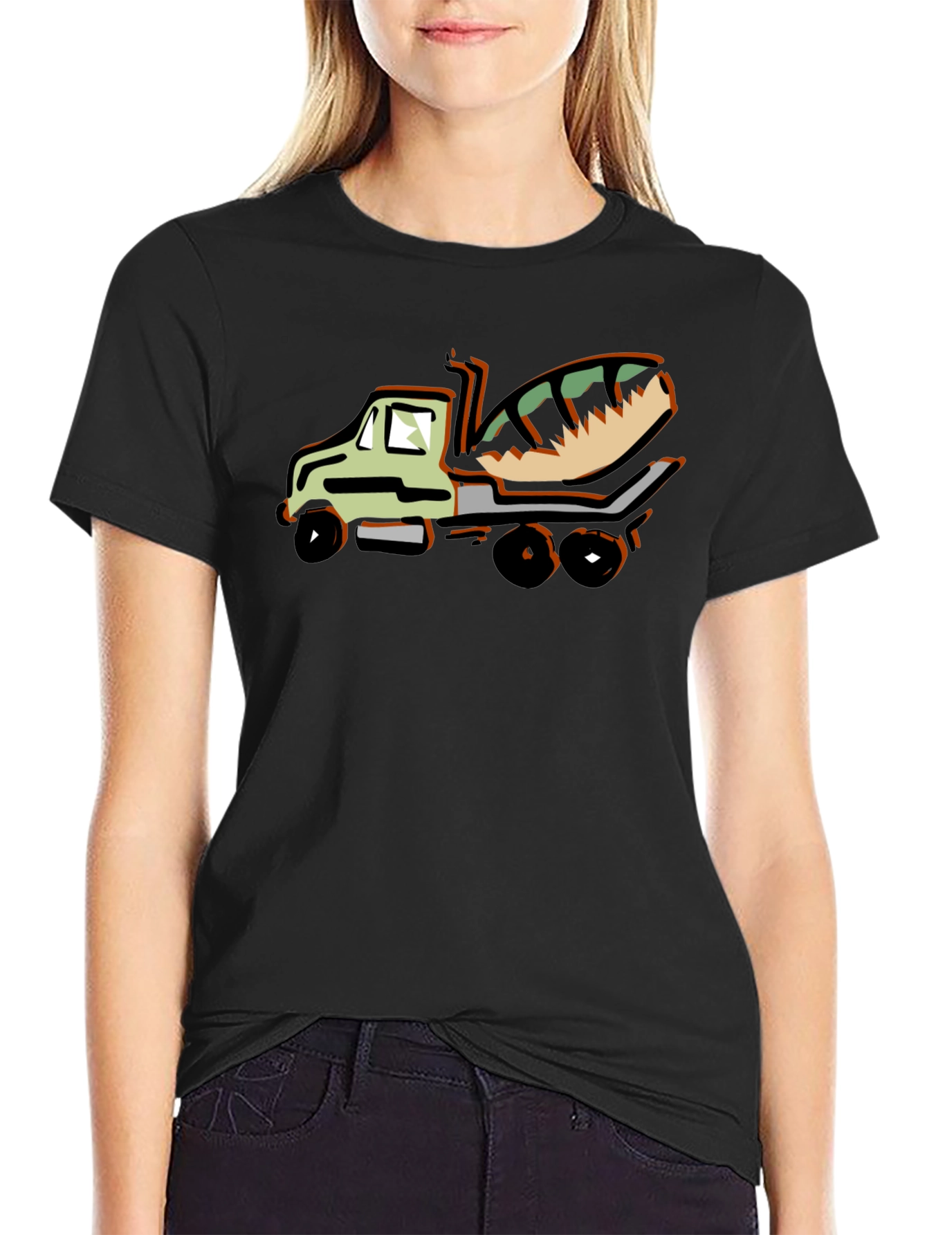 Cartoon Concrete Mixer Truck Graphic T-Shirt
