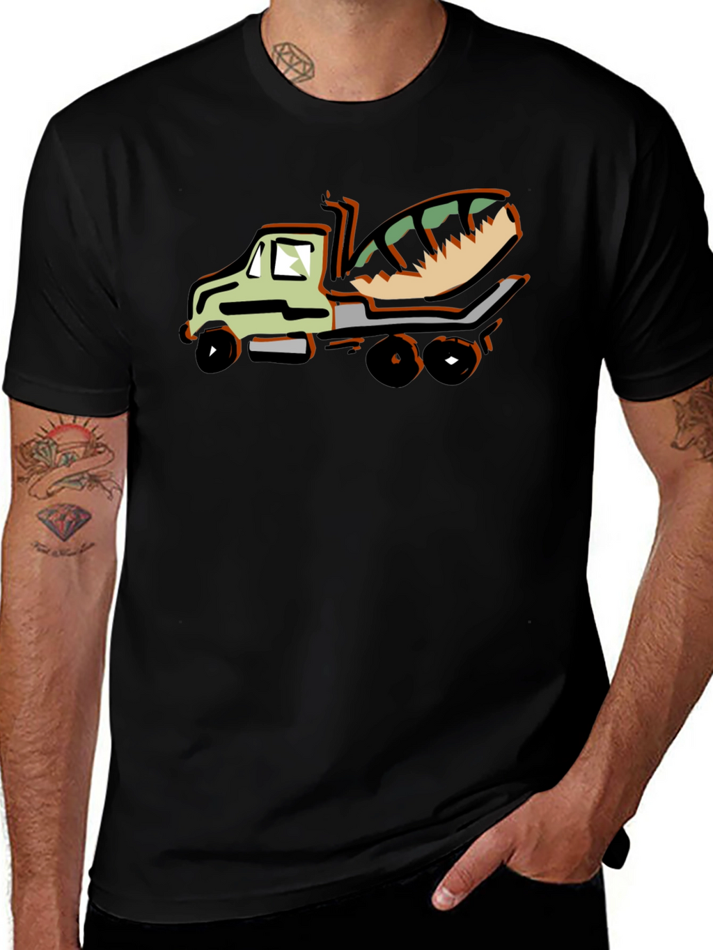 Cartoon Concrete Mixer Truck Graphic T-Shirt