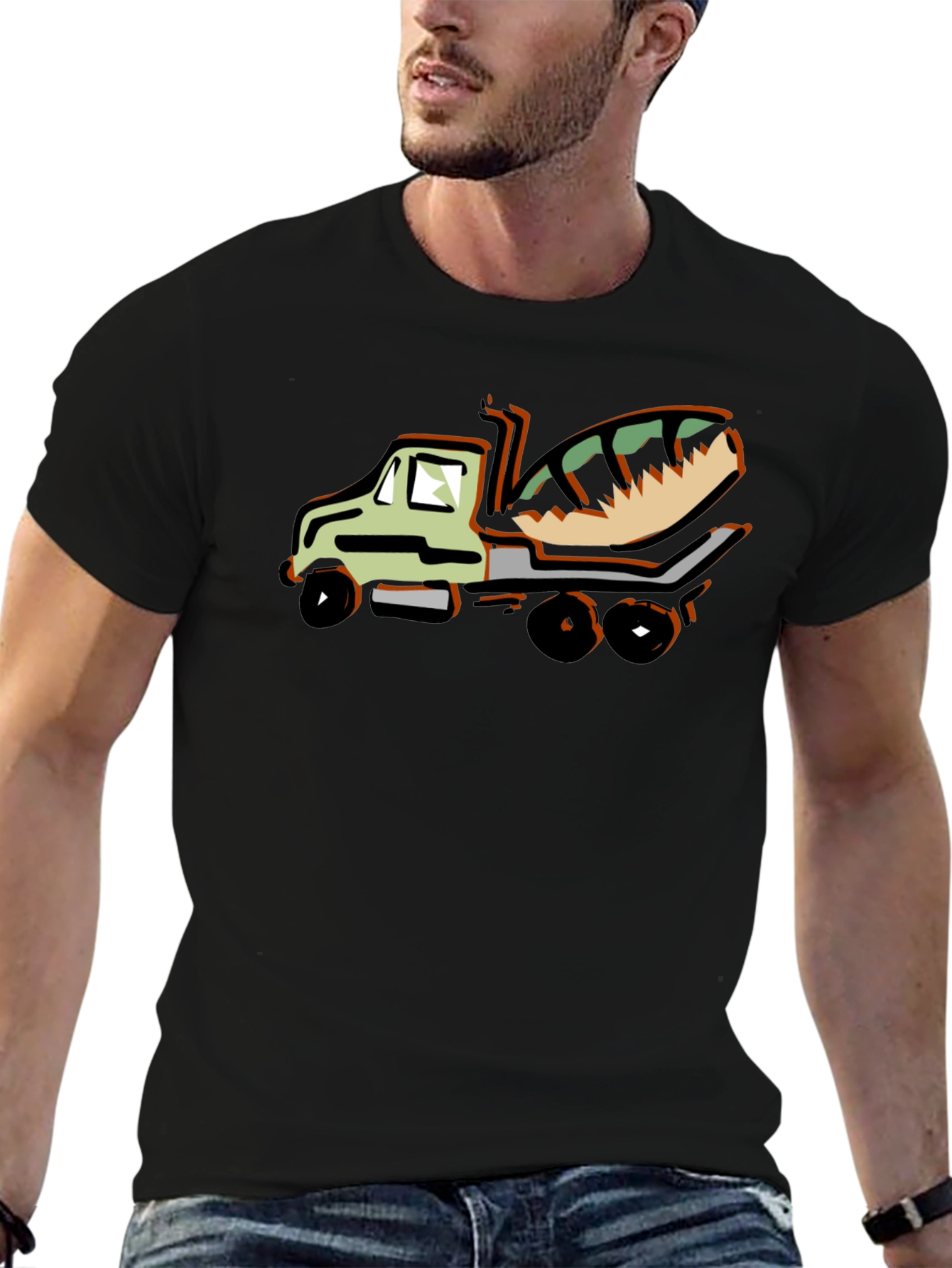 Cartoon Concrete Mixer Truck Graphic T-Shirt