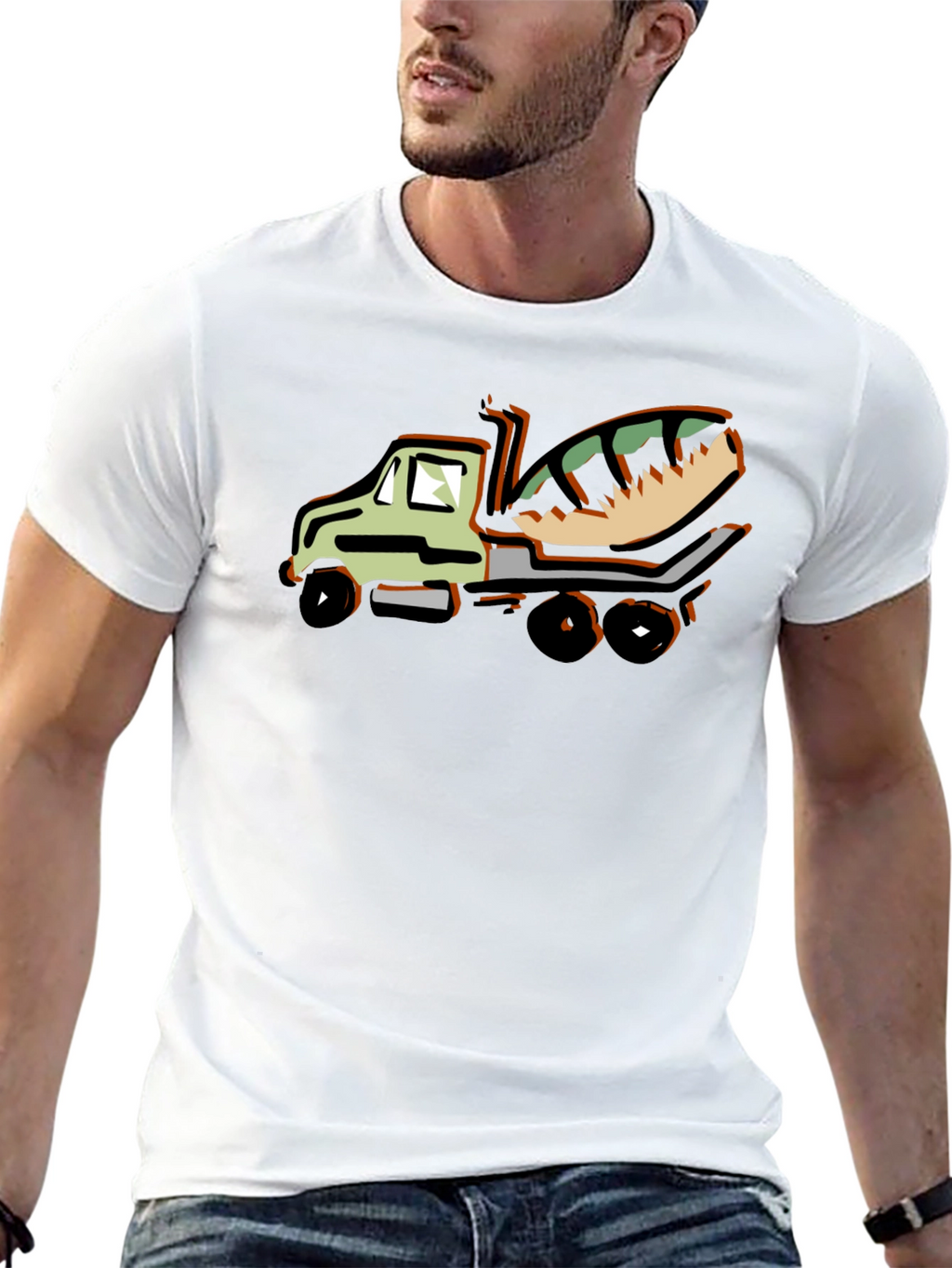 Cartoon Concrete Mixer Truck Graphic T-Shirt