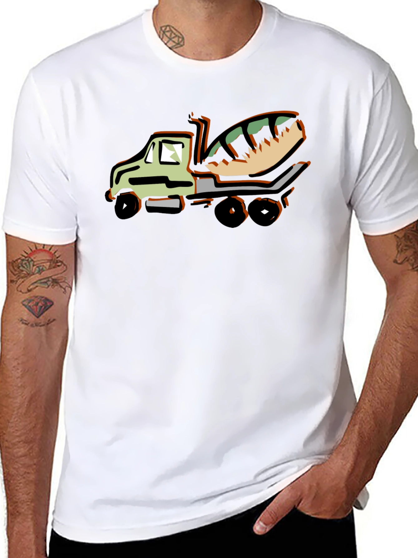 Cartoon Concrete Mixer Truck Graphic T-Shirt