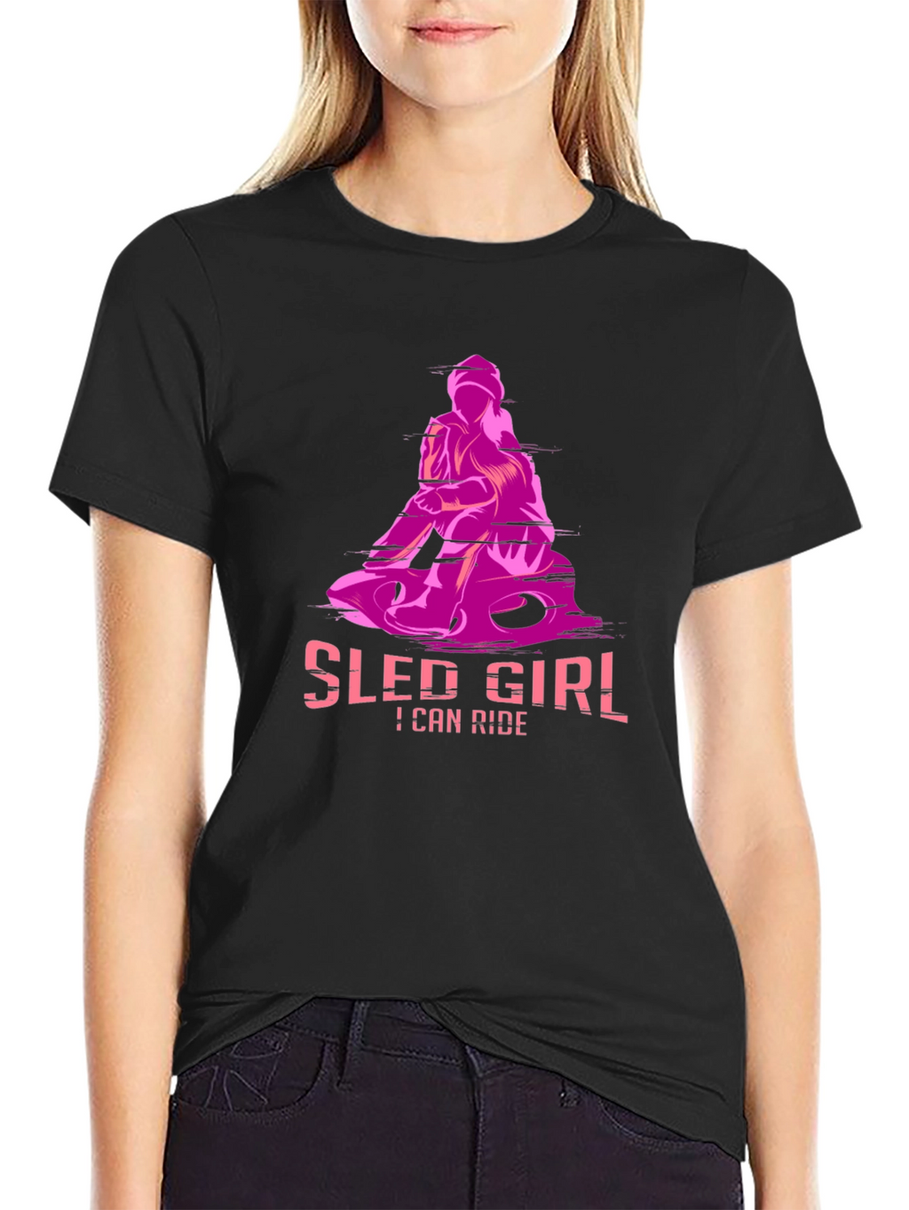 Sled Girl T-Shirt - I Can Ride - Black