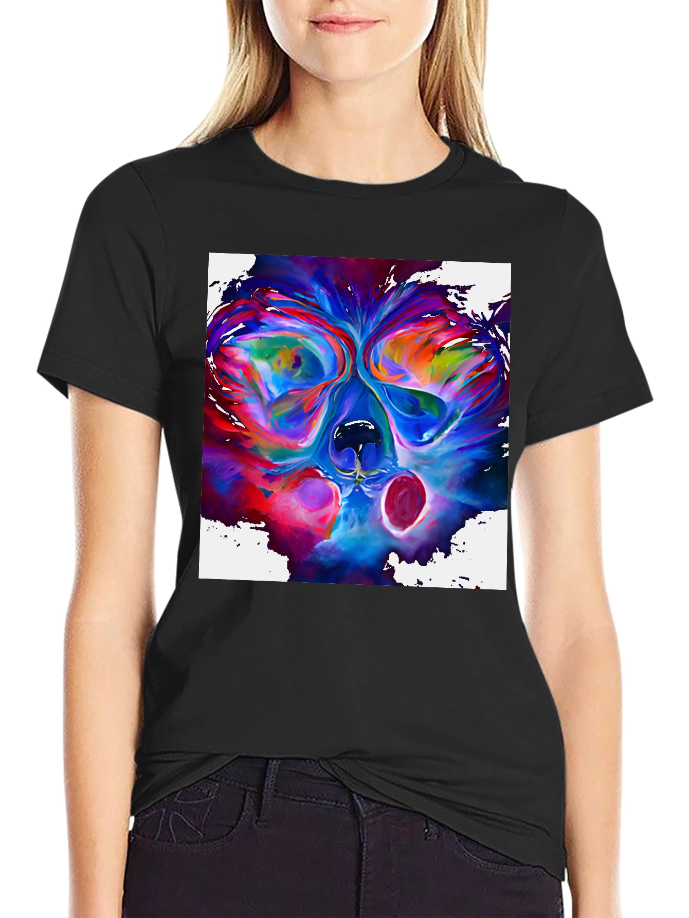 Colorful Skull Graphic Print Black T-Shirt