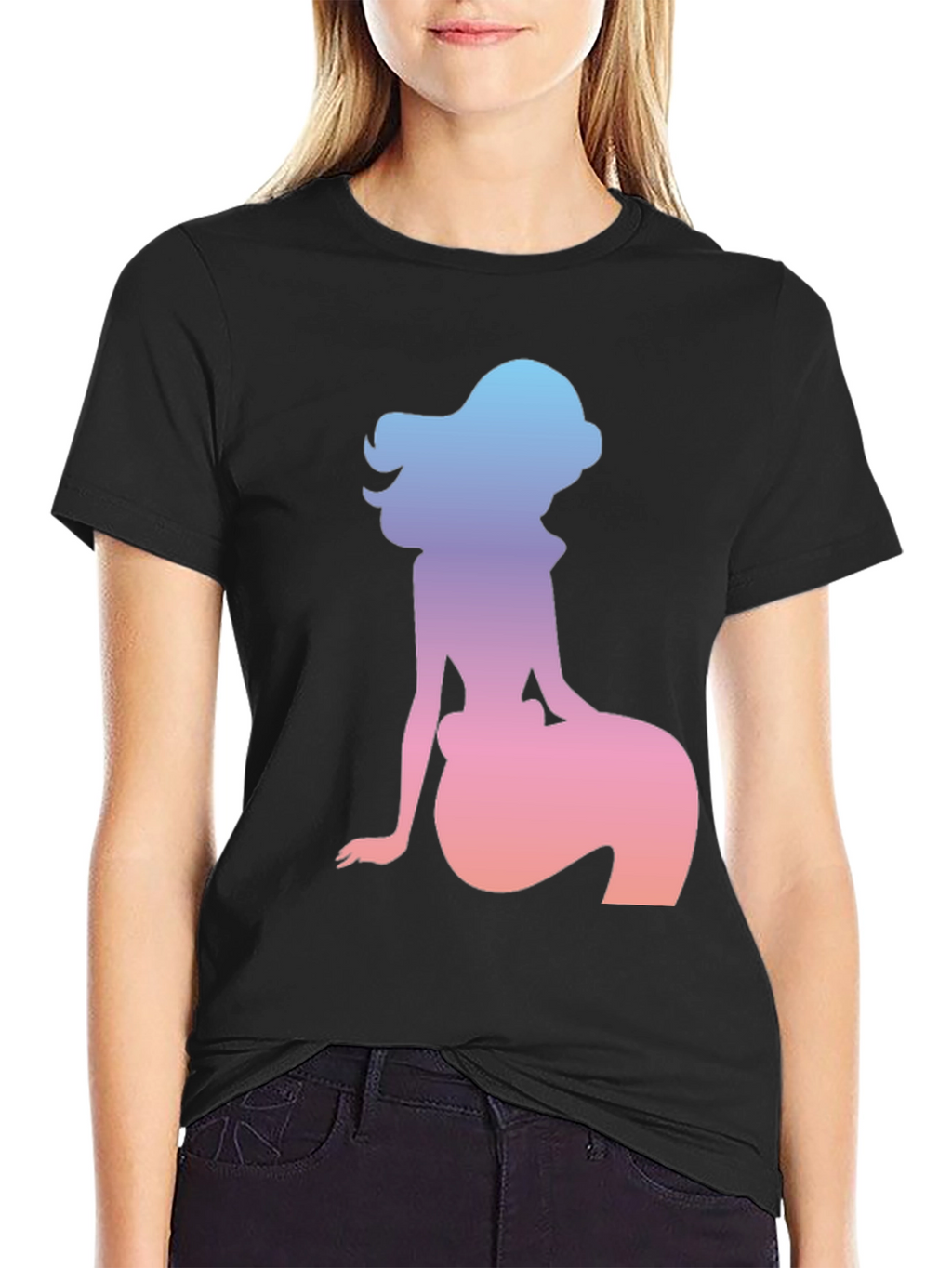 Mermaid Silhouette Graphic Tee - Black