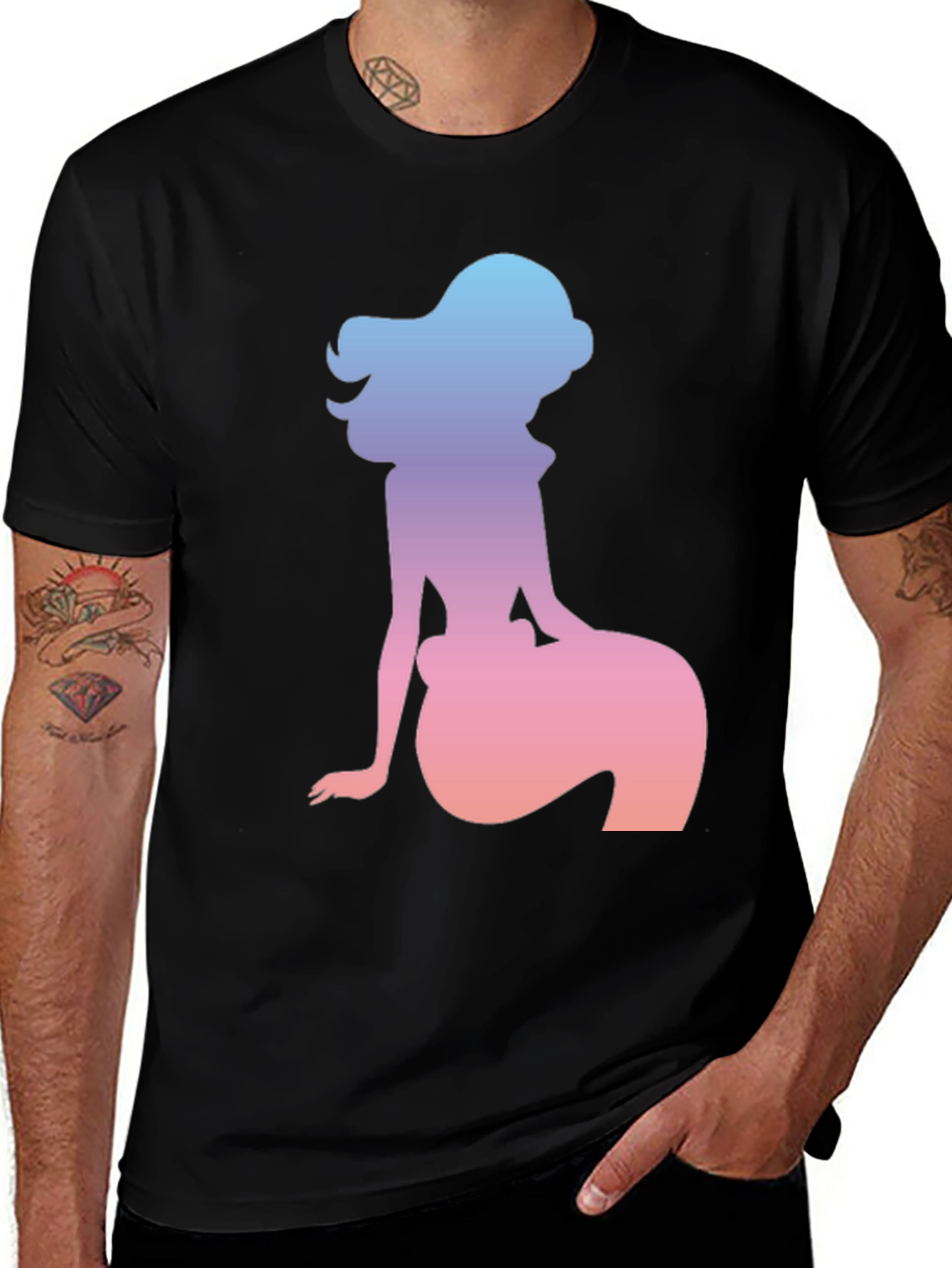 Mermaid Silhouette Graphic Tee - Black