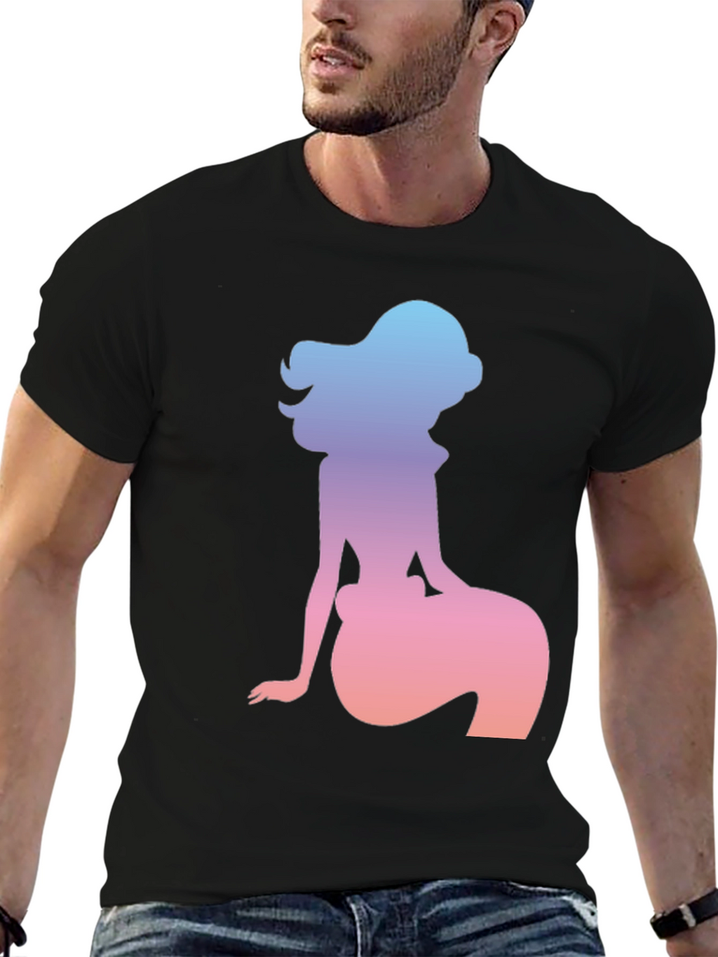 Mermaid Silhouette Graphic Tee - Black