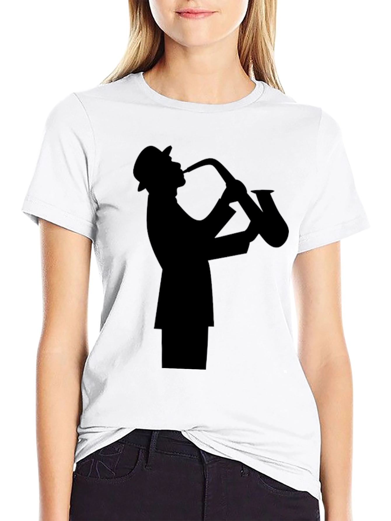Jazz Sax Player Silhouette Black T-Shirt