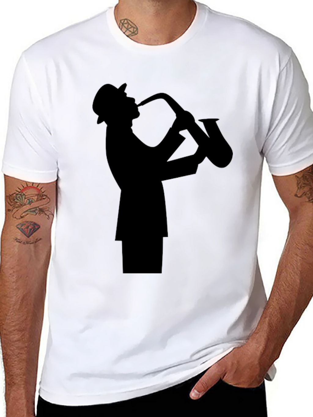 Jazz Sax Player Silhouette Black T-Shirt