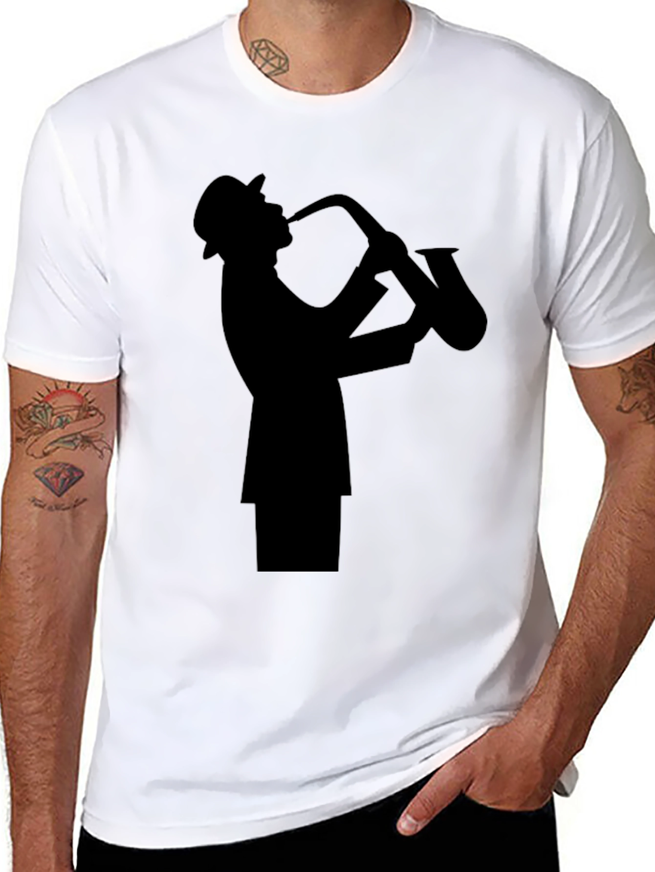 Jazz Sax Player Silhouette Black T-Shirt
