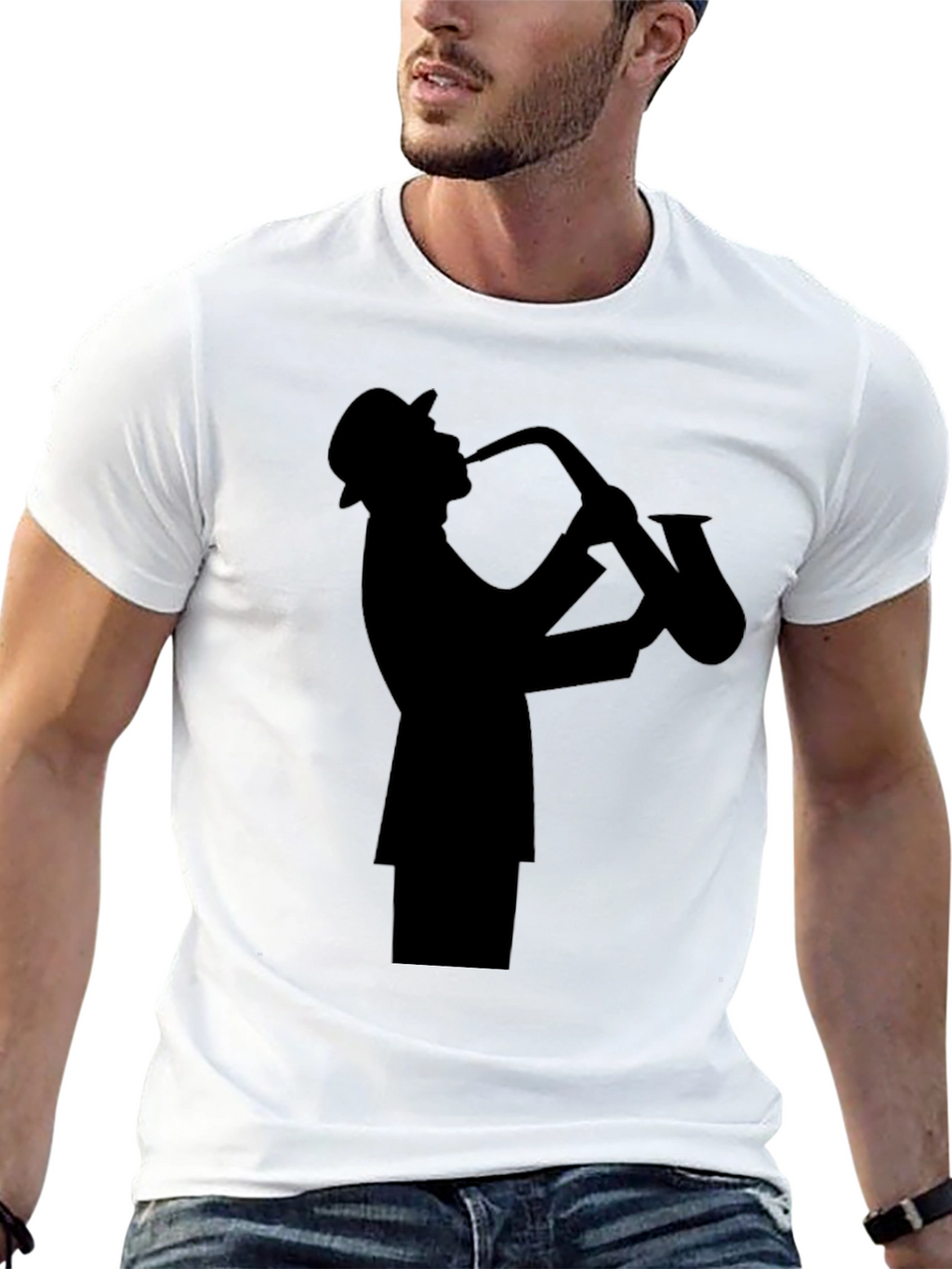 Jazz Sax Player Silhouette Black T-Shirt