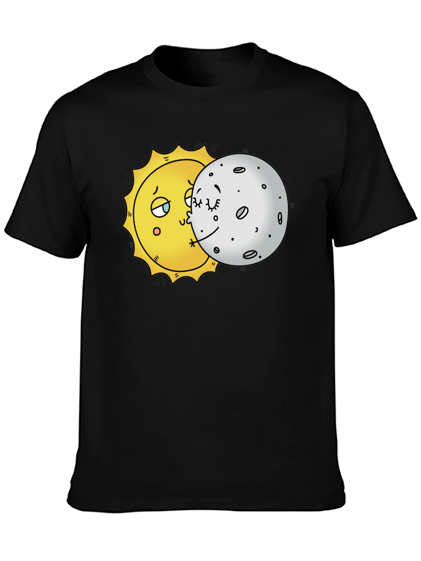 Sun and Moon Kissing Graphic Tee - Unique Black T-Shirt