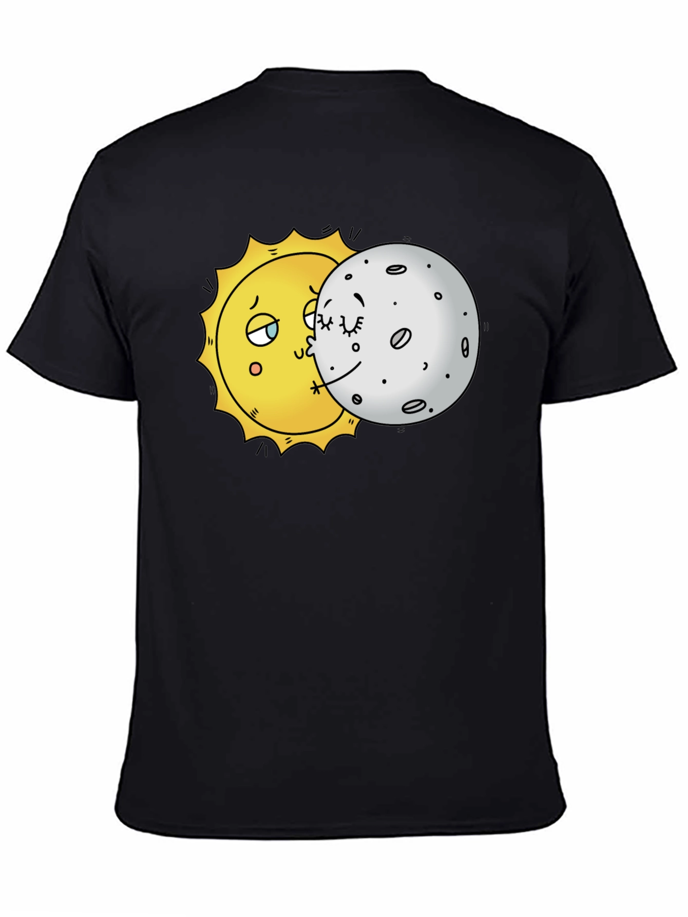 Sun and Moon Kissing Graphic Tee - Unique Black T-Shirt