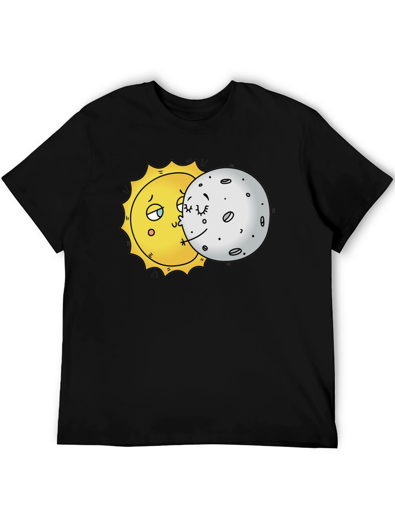 Sun and Moon Kissing Graphic Tee - Unique Black T-Shirt