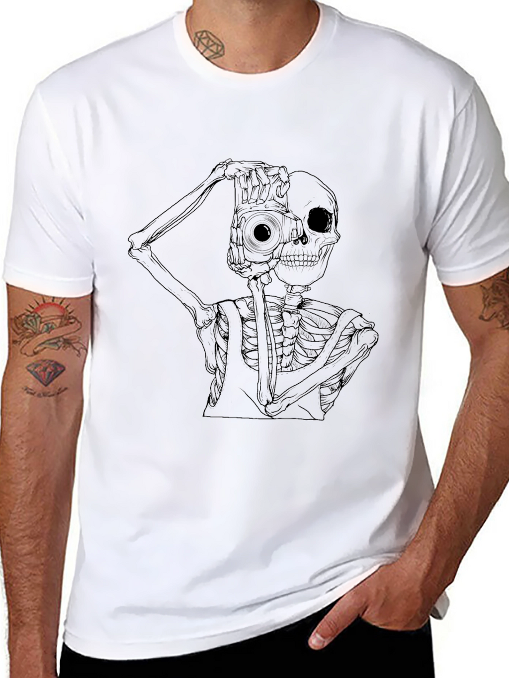 Skeleton Photographer Graphic Tee - Black Cotton