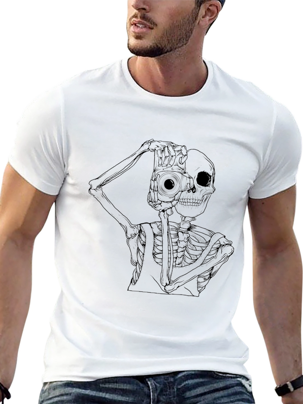 Skeleton Photographer Graphic Tee - Black Cotton