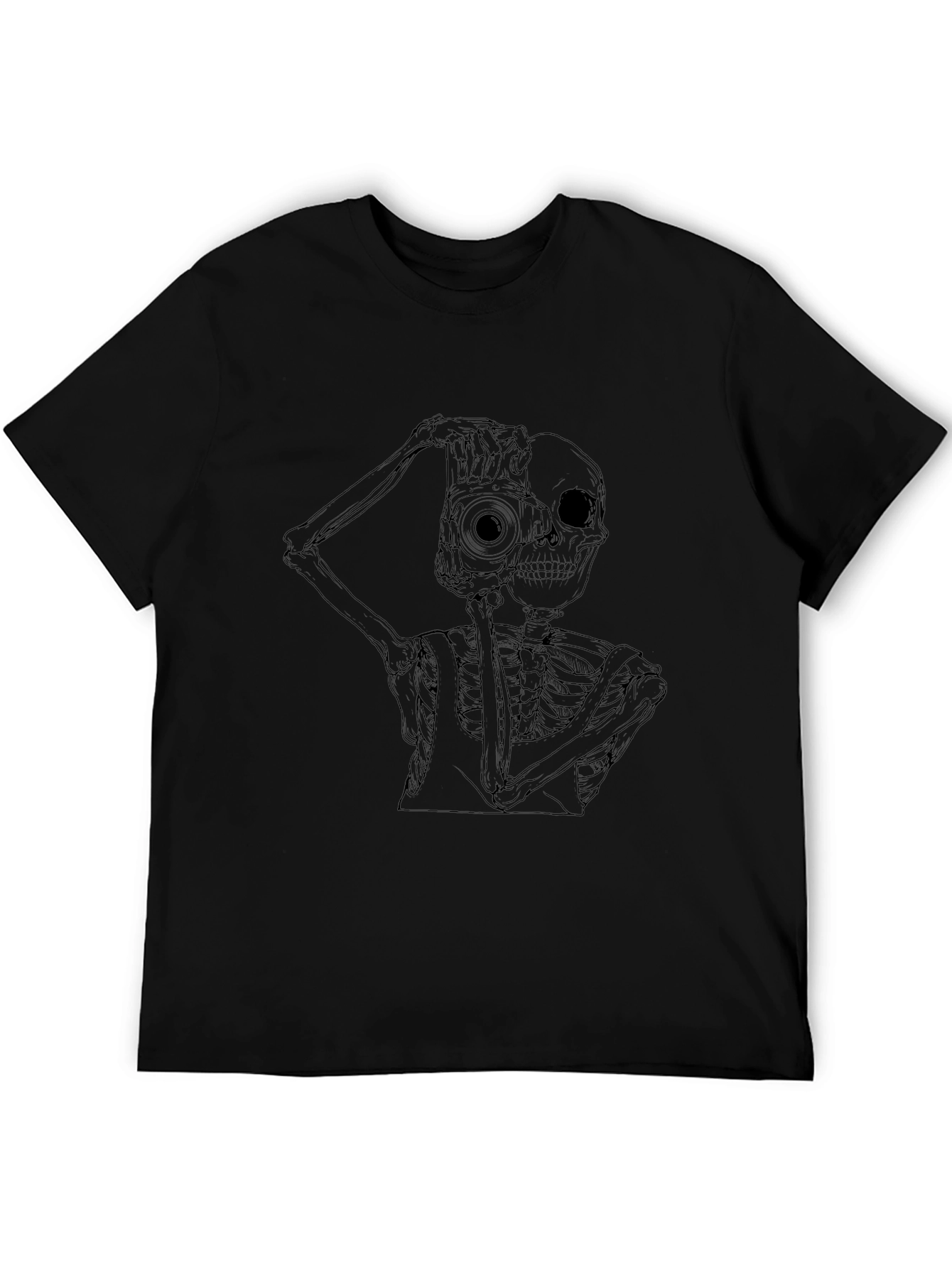 Skeleton Photographer Graphic Tee - Black Cotton