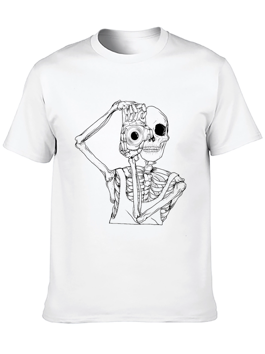 Skeleton Photographer Graphic Tee - Black Cotton