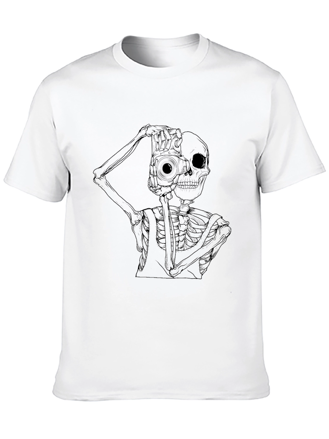 Skeleton Photographer Graphic Tee - Black Cotton