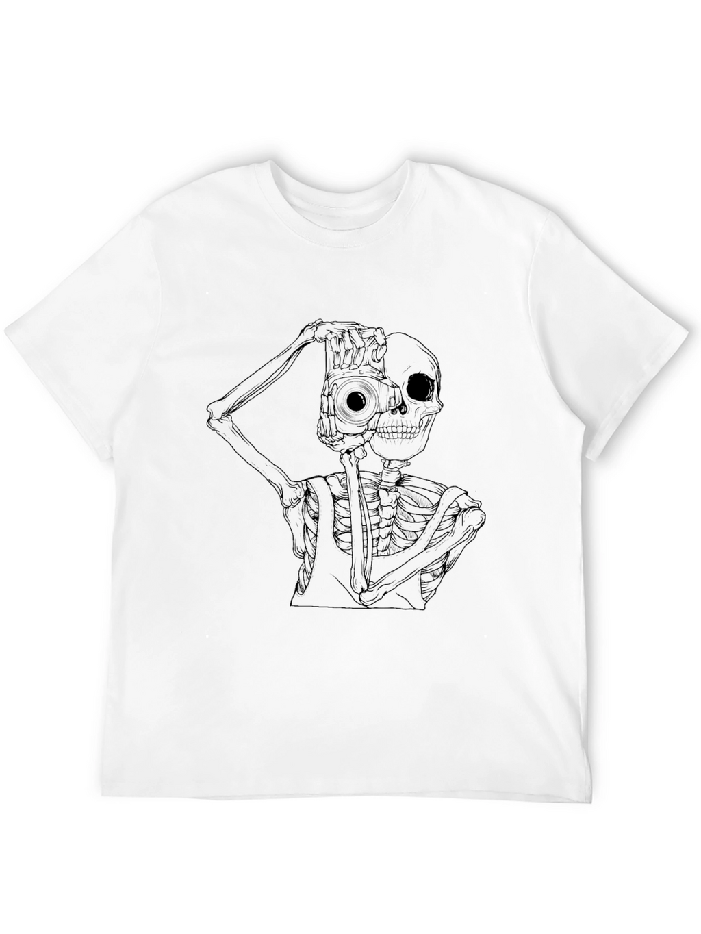 Skeleton Photographer Graphic Tee - Black Cotton