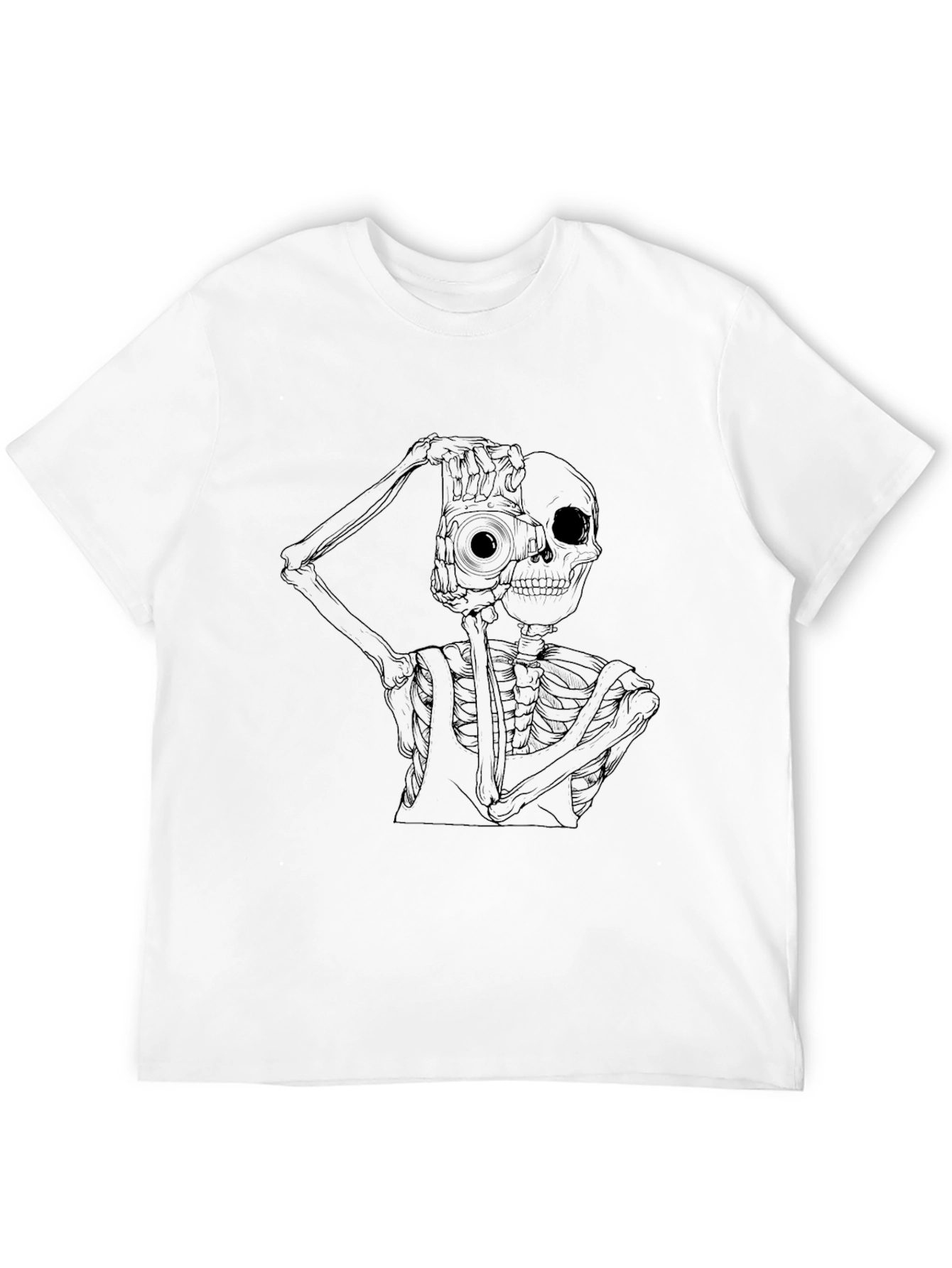 Skeleton Photographer Graphic Tee - Black Cotton