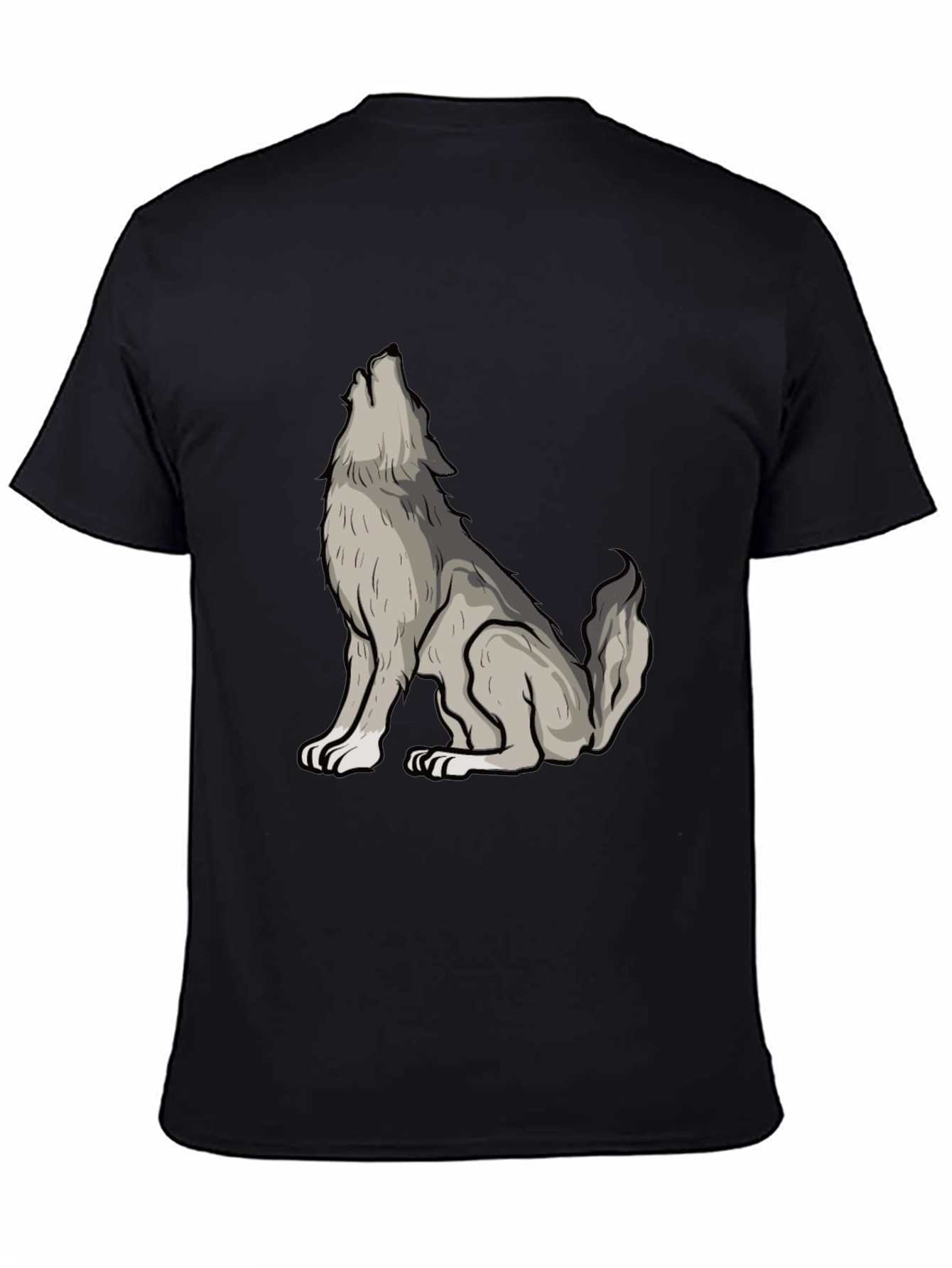 Wolf Howl Graphic Tee - Black Crew Neck Cotton Shirt