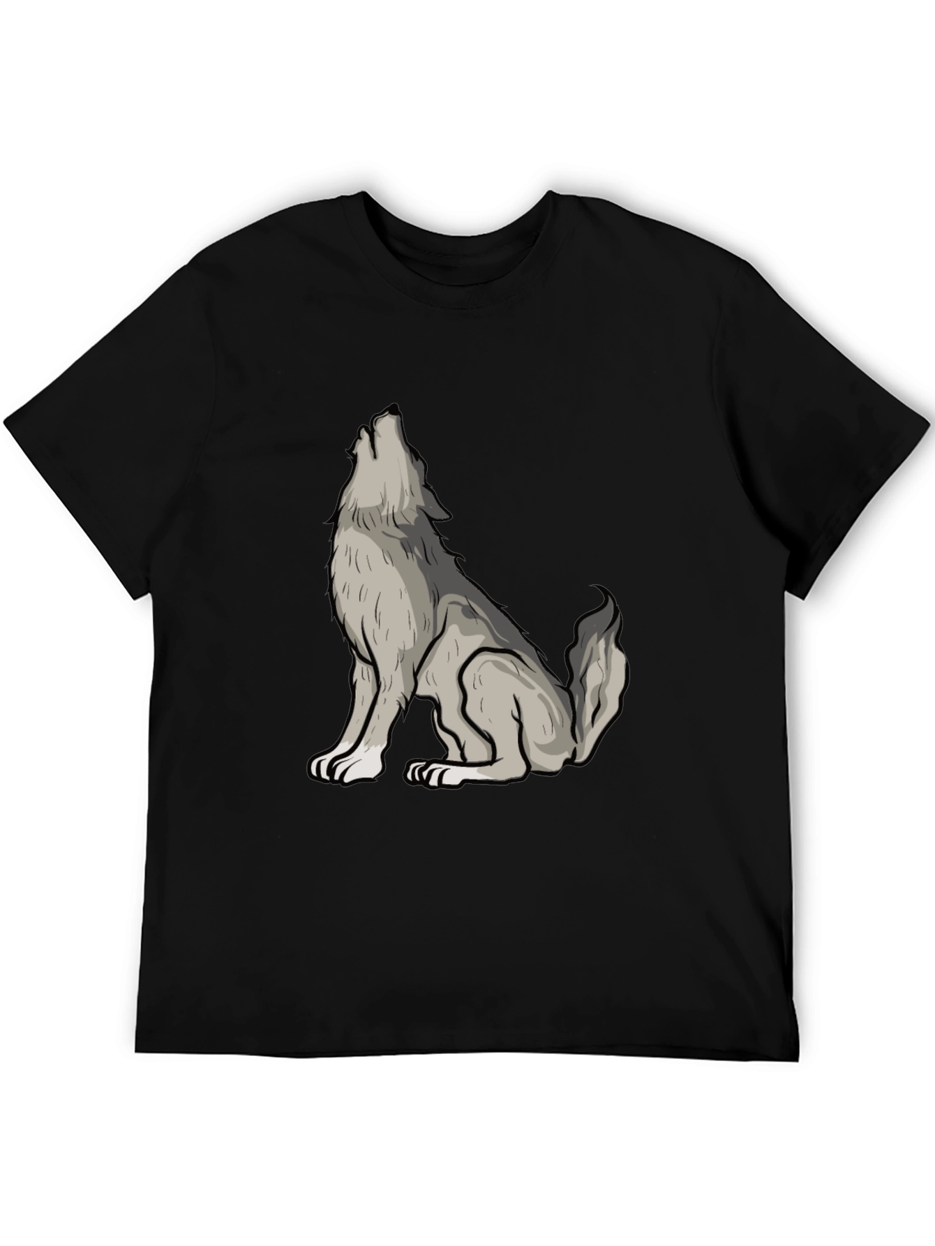 Wolf Howl Graphic Tee - Black Crew Neck Cotton Shirt
