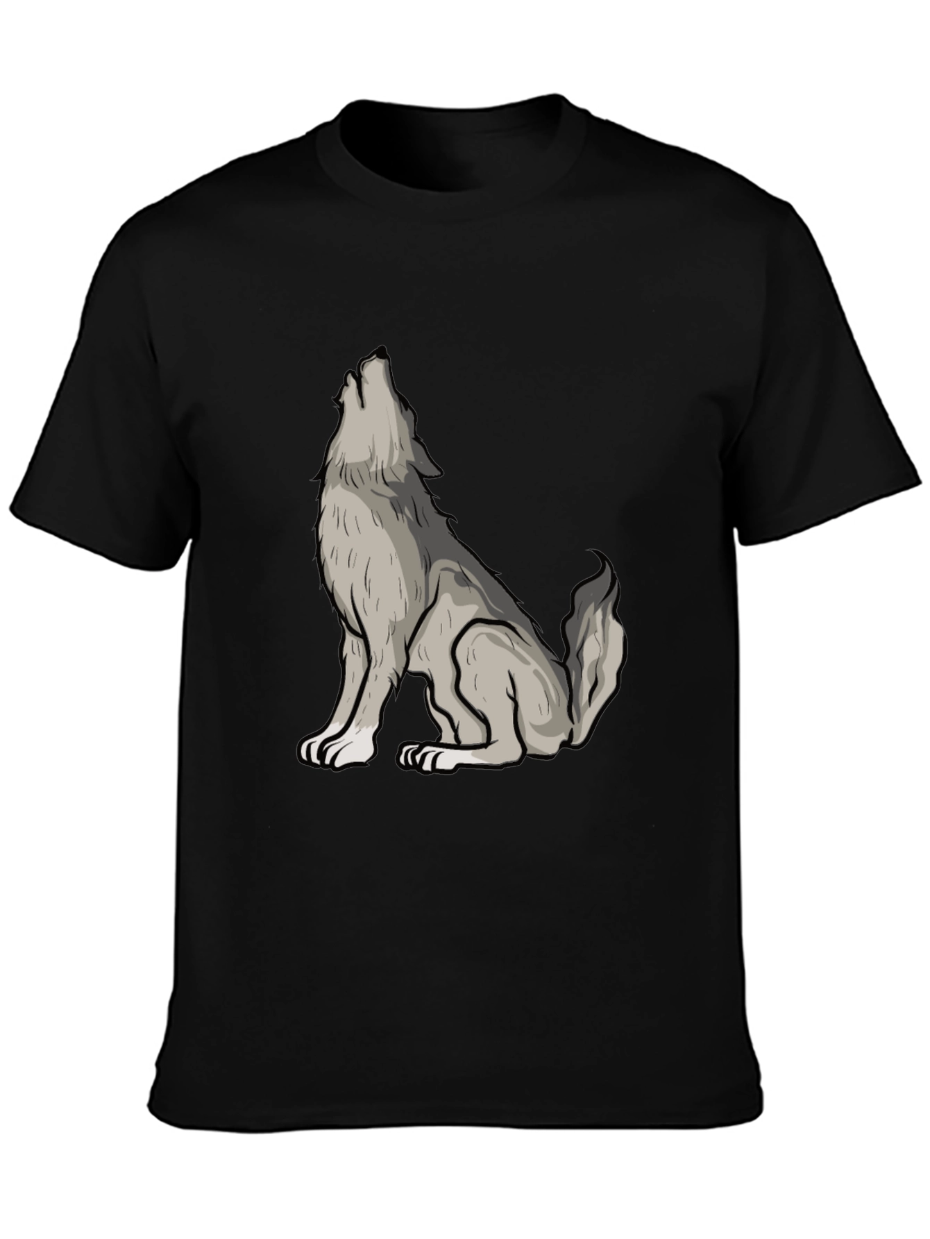 Wolf Howl Graphic Tee - Black Crew Neck Cotton Shirt