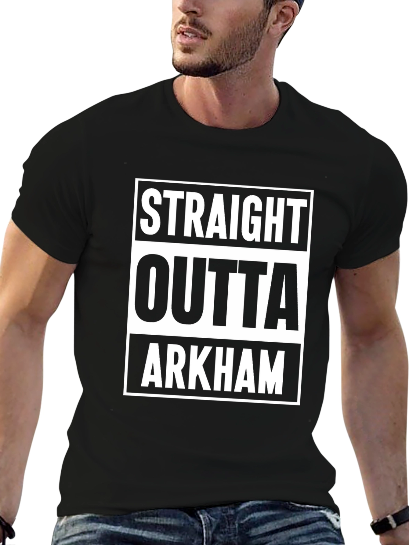 Straight Outta Arkham Graphic Tee - Black Cotton T-Shirt